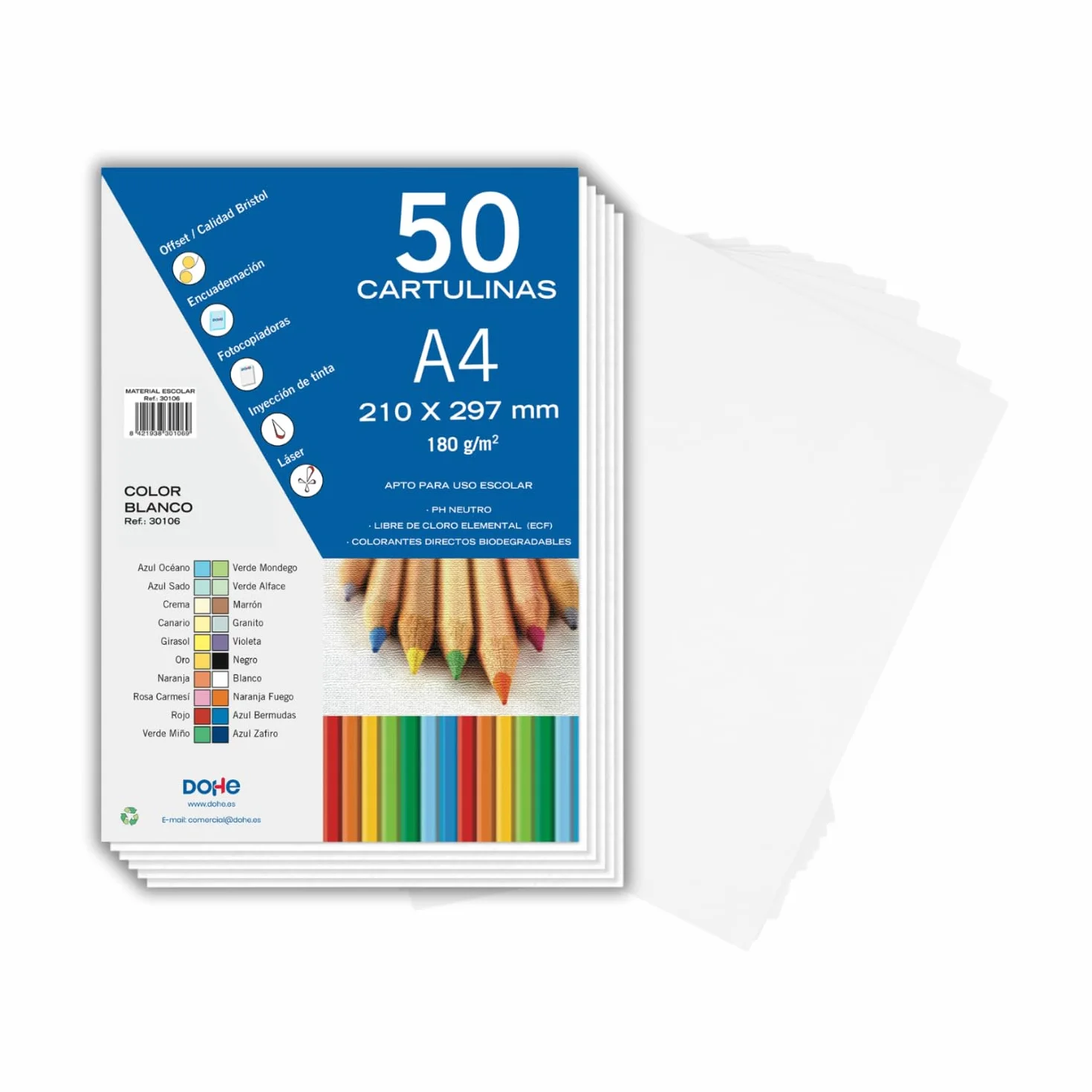 Dohe - Cartoncini Bianchi A4 (50 pz) - Formato 21x29,7 cm, Spessore 180 g/m², per Lavoretti Creativi, Stampa e Materiale Scolastico