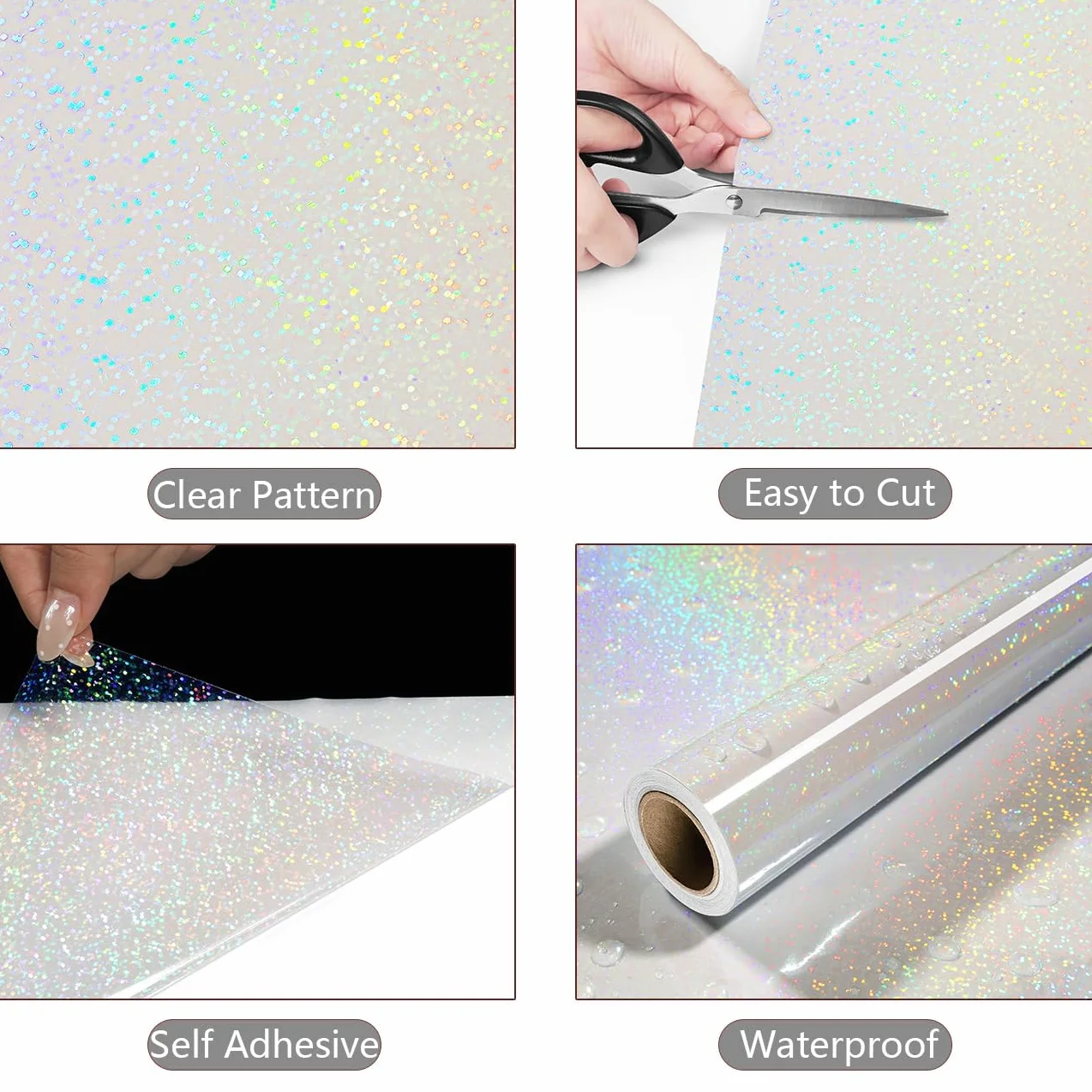 Yenhome Pellicola per Laminatura Adesiva Olografico 40x300cm Impermeabile Rotolo Carta Adesiva Vinile per Scrapbooking DIY