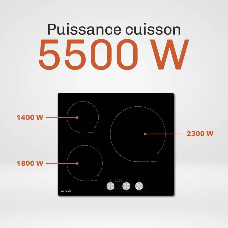 Piastra a induzione 59 cm – 3 fuochi, 5500 W, Comandi per controller – Beldeko