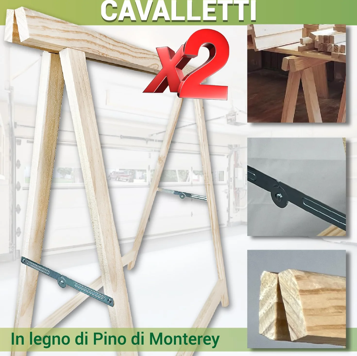 Crisalide® Cavalletti in Legno Massello di Pino – Portata 400 kg – Pieghevoli 73x76 cm – Cavalletti da Lavoro