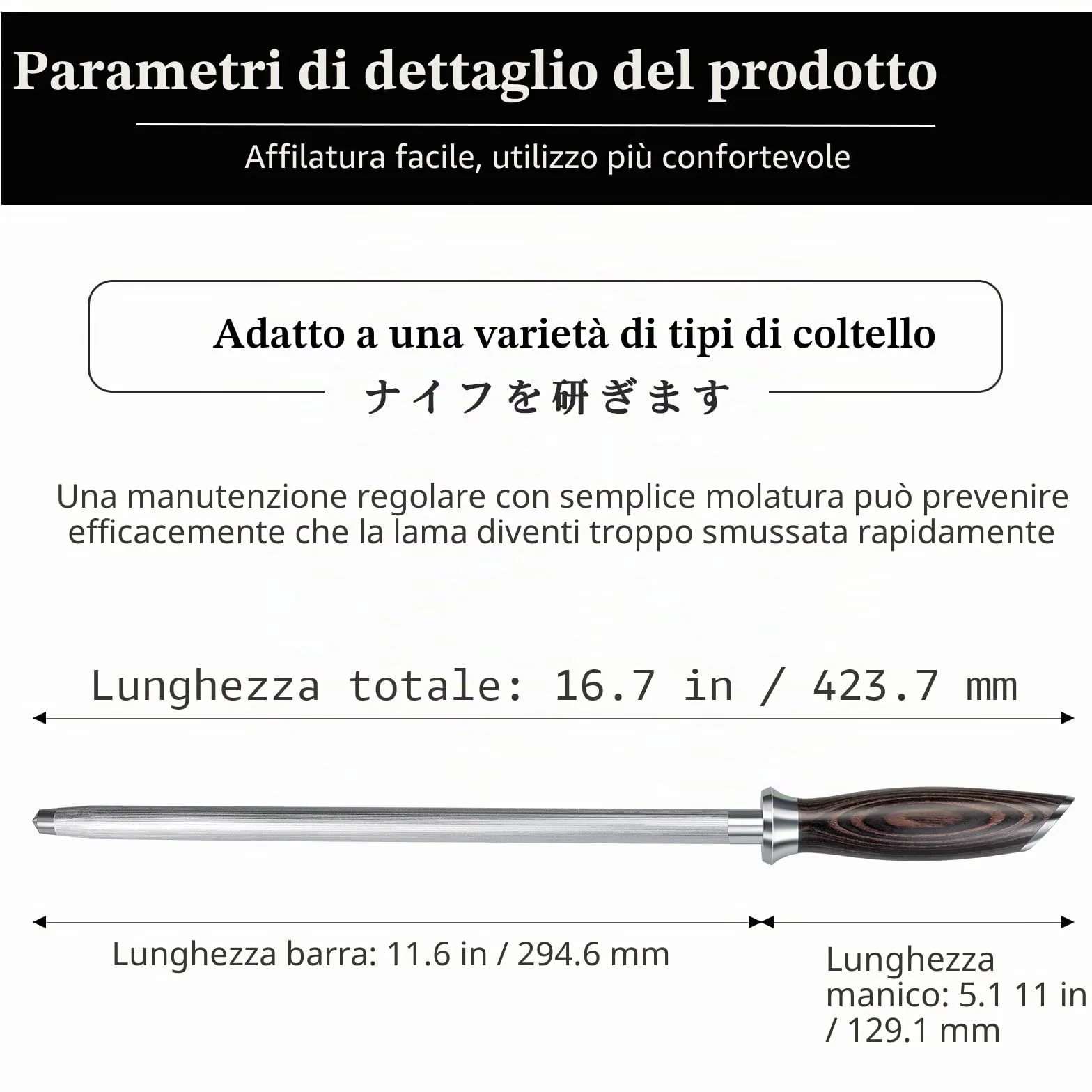 HOSHANHO Acciaino Professionale 30 cm Acciaio Giapponese Alto Tenore di Carbonio Impugnatura Ergonomica Pakkawood