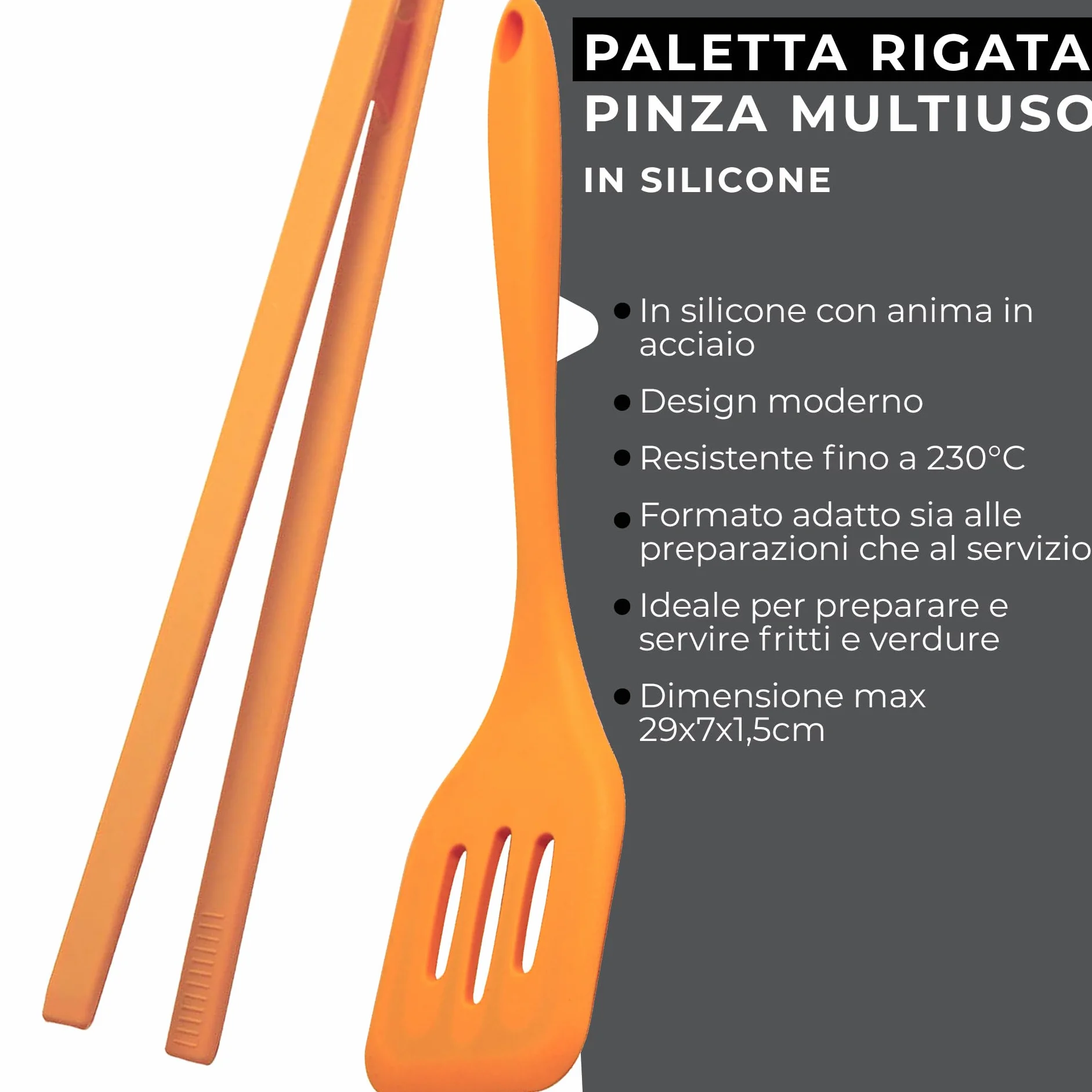 Fackelmann Set 2 Utensili da Cucina Pinza e Paletta Rigata Silicone Anima Acciaio Antiaderenti Resistenti al Calore Lavabili Lavastoviglie