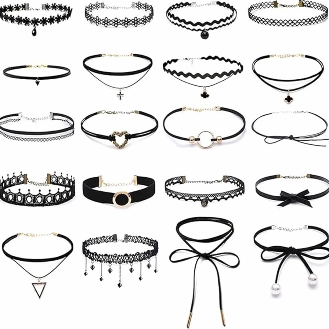 Girocollo in Velluto Nero Set 20 Pezzi Punk Gotico Donna