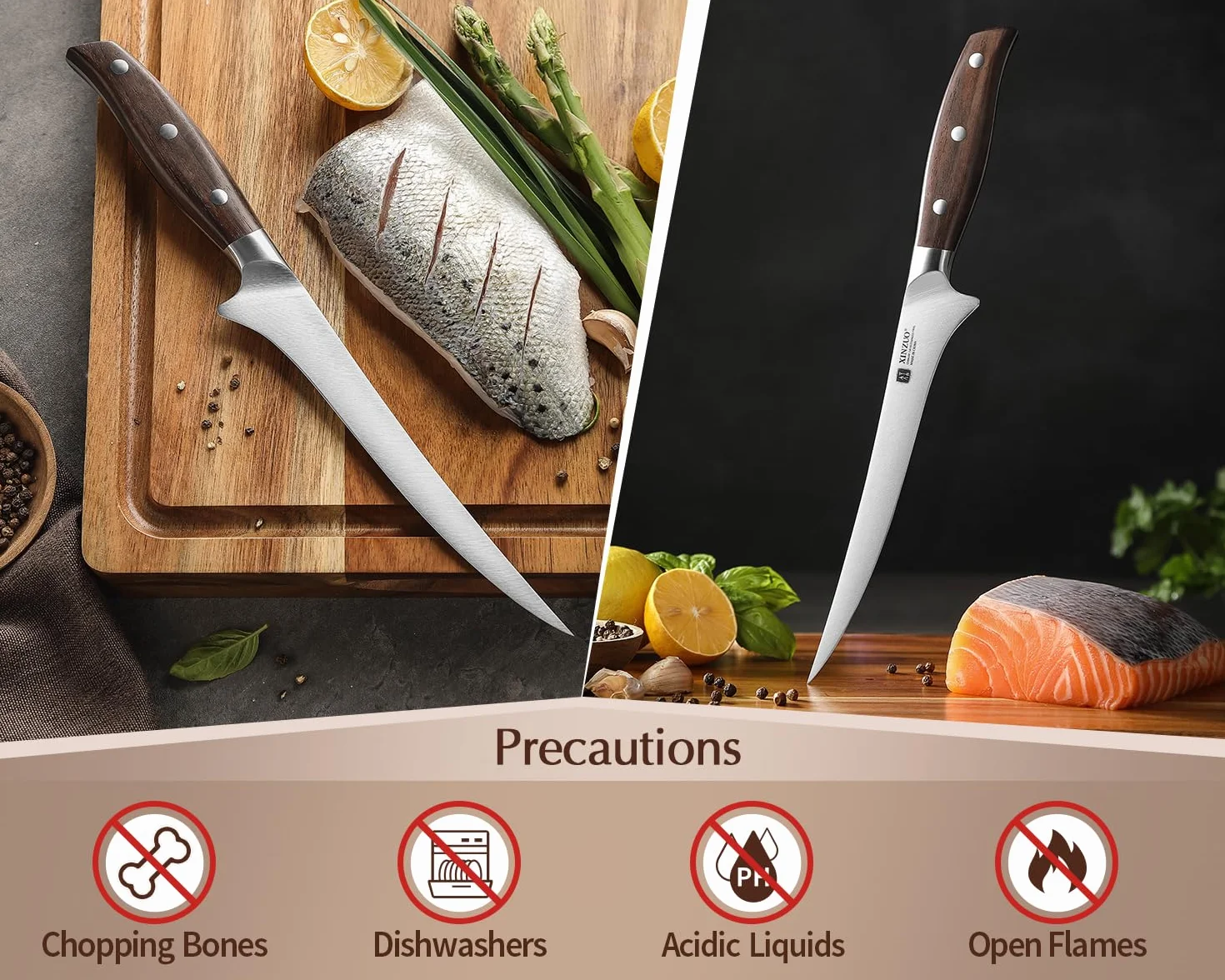 XINZUO 18,1cm Coltello per Sfilettare Acciaio Inossidabile 1.4116 - Coltello da Filetto Cucina Disossare Pesce e Carne - Manico in Red Sandalwood