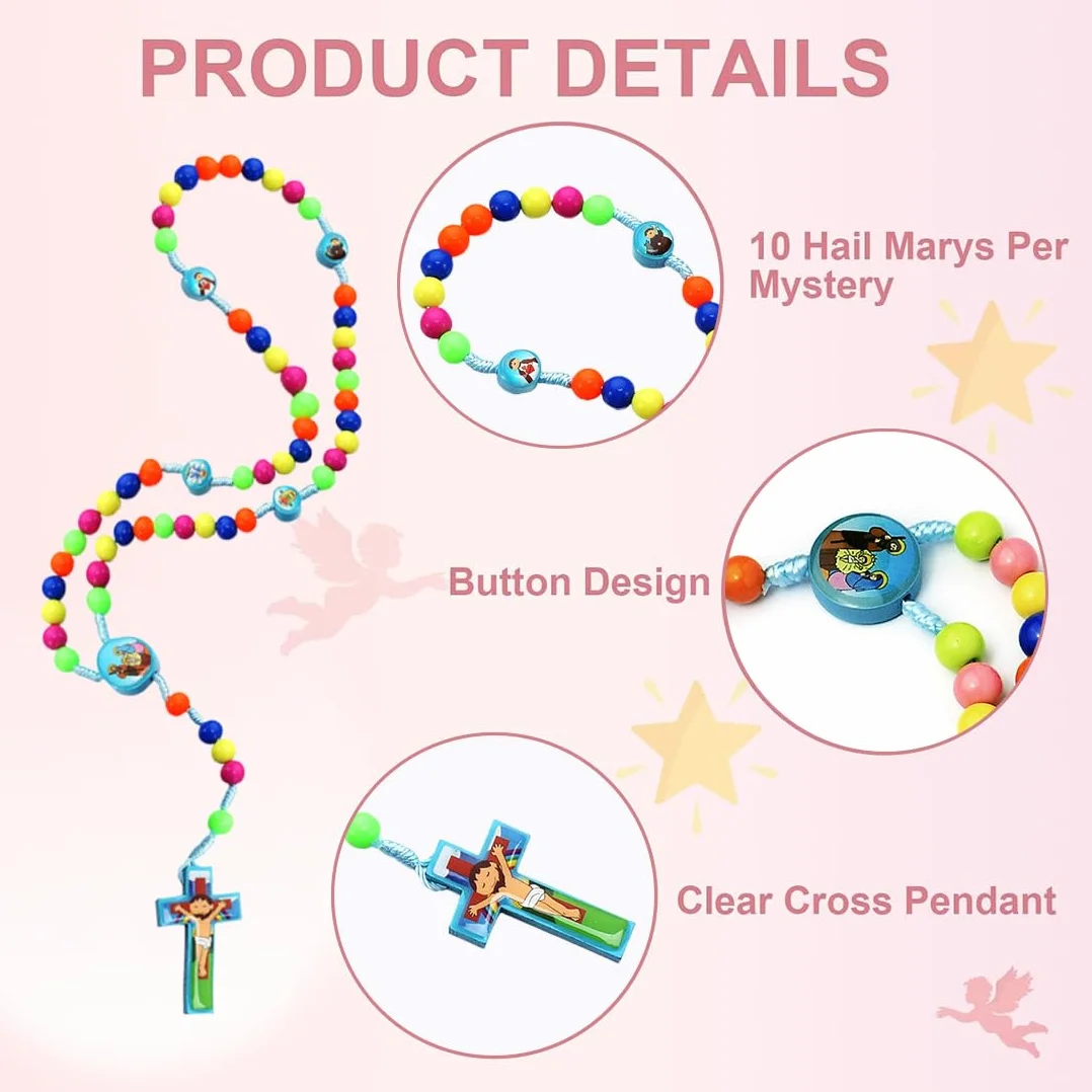 2 Pezzi Rosario con perline colorate, rosario per imparare a pregare, per bambini, con sacchetto regalo in velluto, regalo per Pasqua e battesimo cattolico