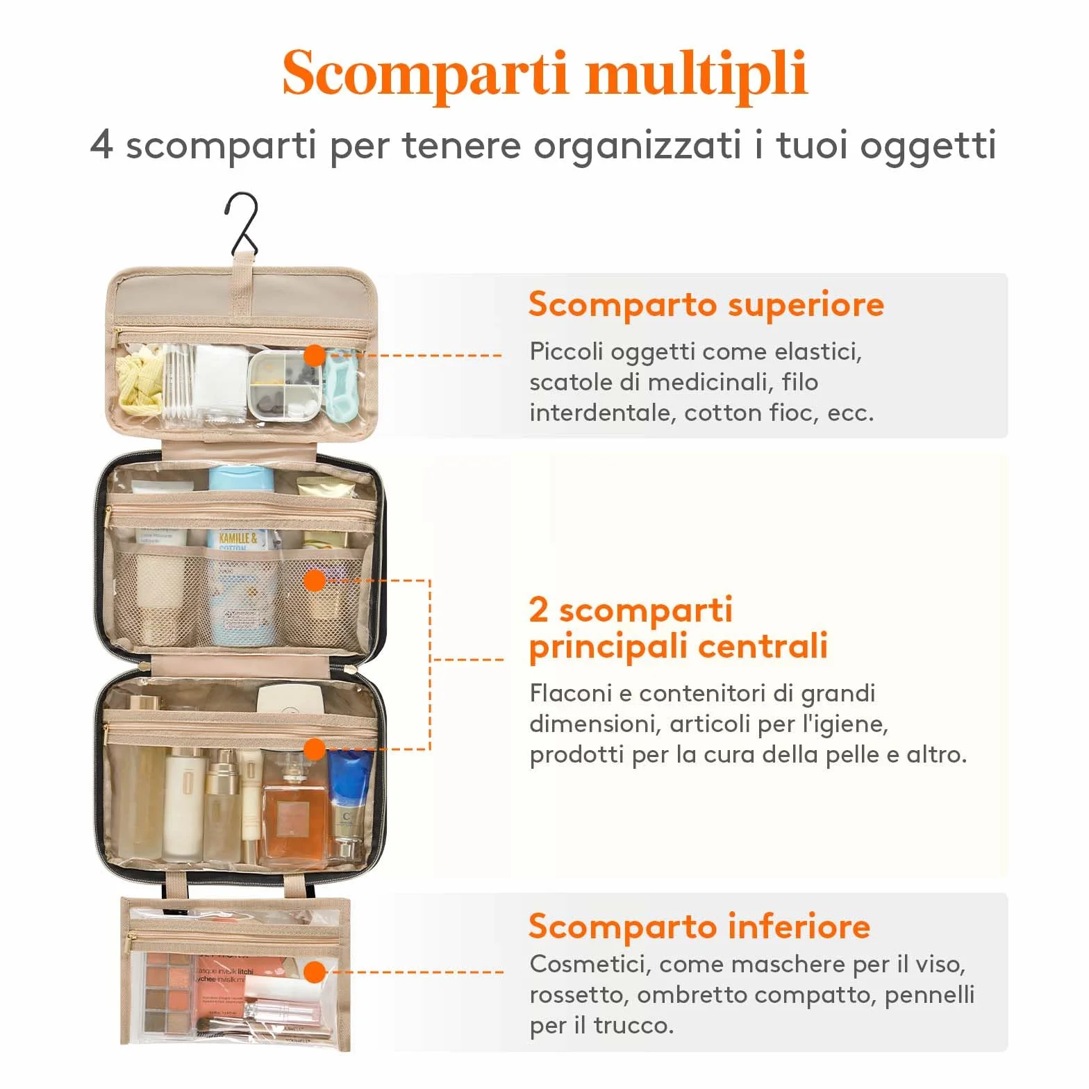 Lifewit Beauty Case da Viaggio Donna, Grande Trousse Trucchi Appendere, 4 Scomparti Trasparenti, Nero