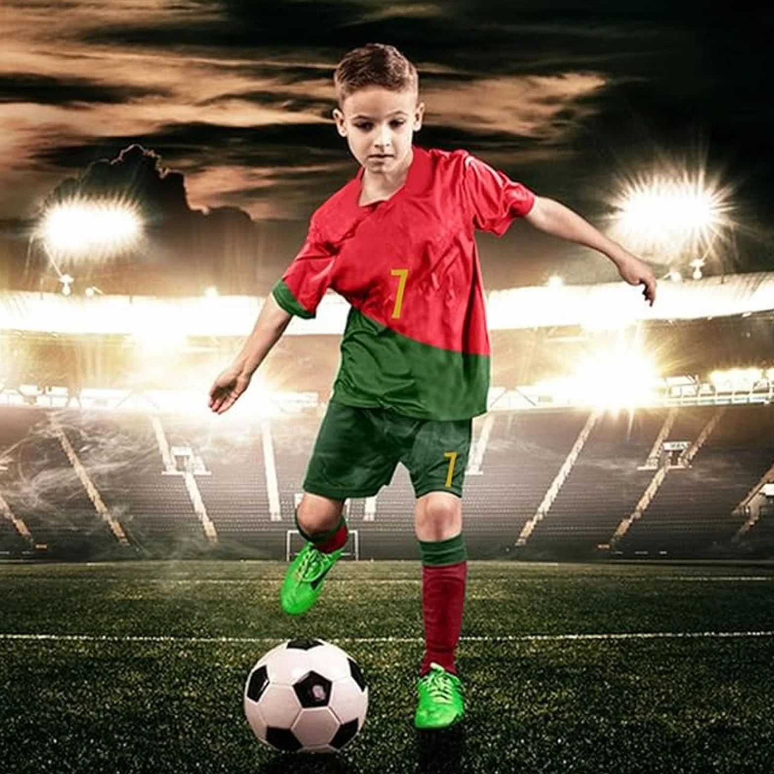 Ronronner Maglie da Calcio,7 Rosso Maglia T-Shirt, Maglia da Calcio per Bambini, Maglietta da Calcio per Bambini con Pantaloncini con Le Calze per Bambino Ragazzo