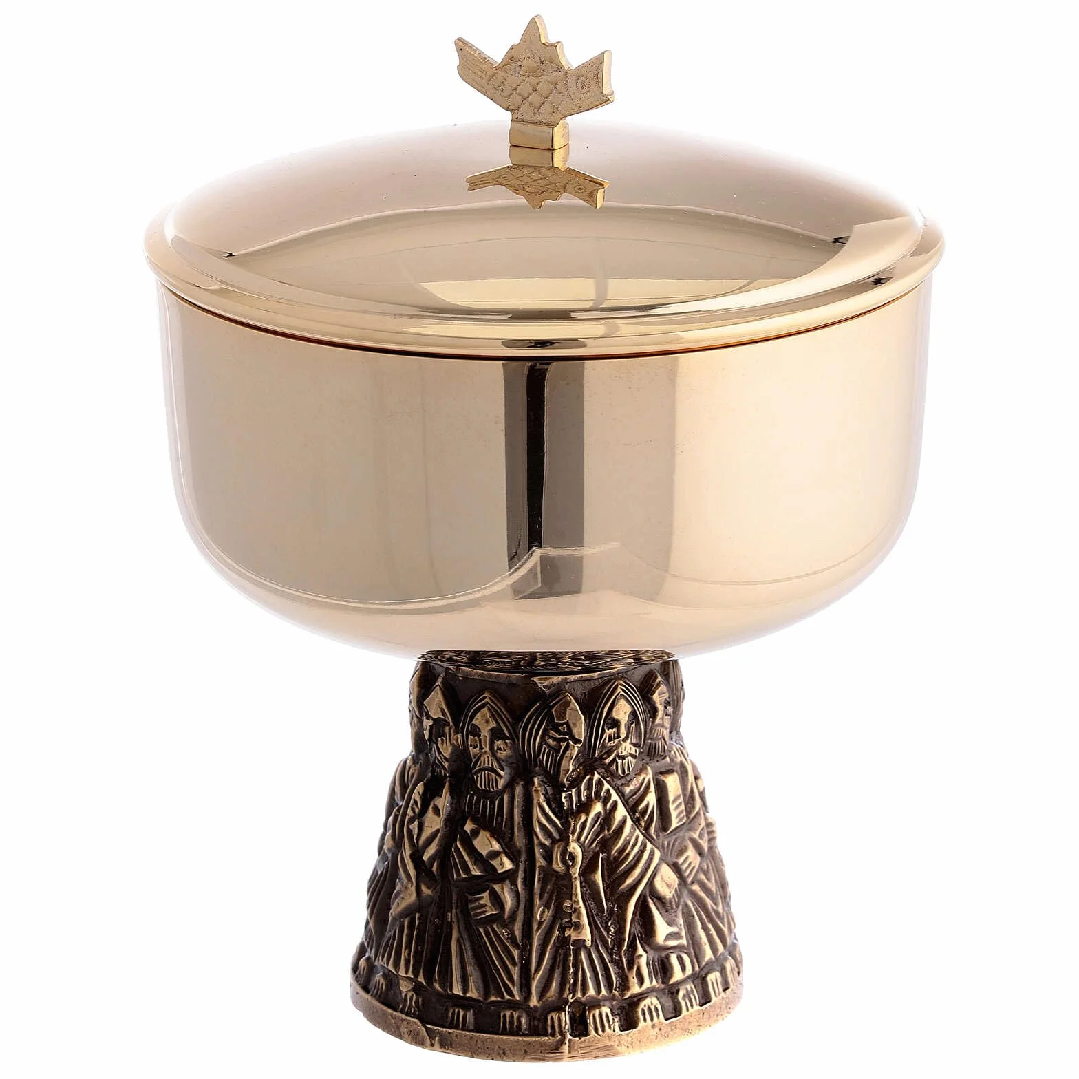 Holyart Calice pisside Patena offertoriale Ottone Dorato Base apostoli Rilievo romanico, Patena offertoriale