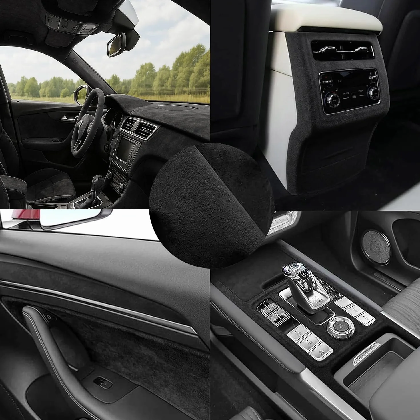 Tessuto Autoadesivo in Microfibra,150x40cm Tessuto Adesiva per Auto,Elasticizzato in Velluto,Effetto Pelle Scamosciata per Interni Auto (Nero, 300 * 50cm)
