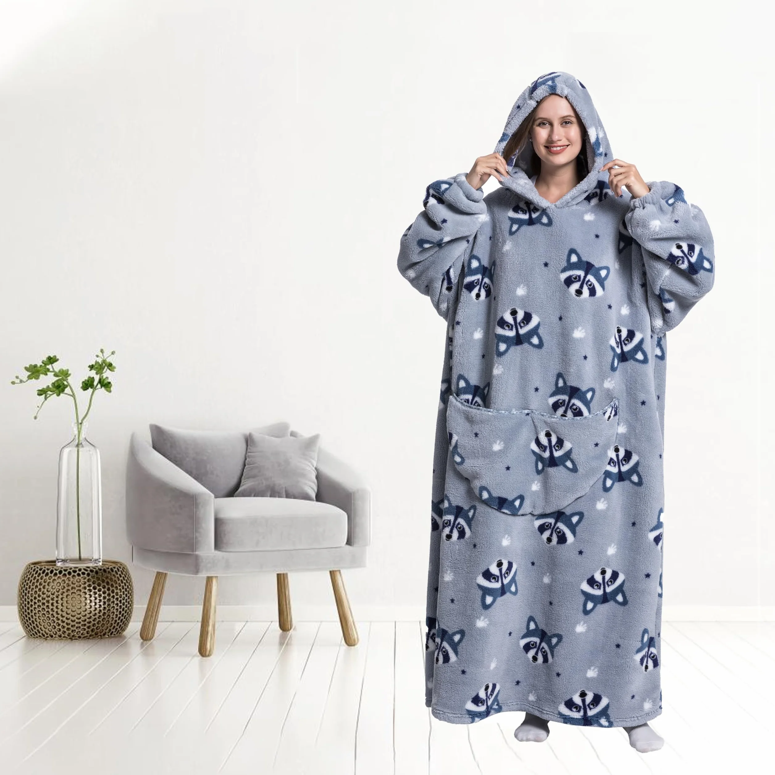 Coperta portatile con cappuccio, per donne e adulti, coperta con maniche, morbida e calda da indossare come regalo per fidanzata, mamma o mamma koala (Fox)