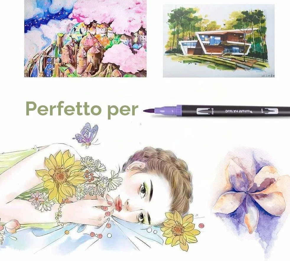 Brush Pen Lettering Pennarelli a Doppia Punta Artistici per Calligrafia