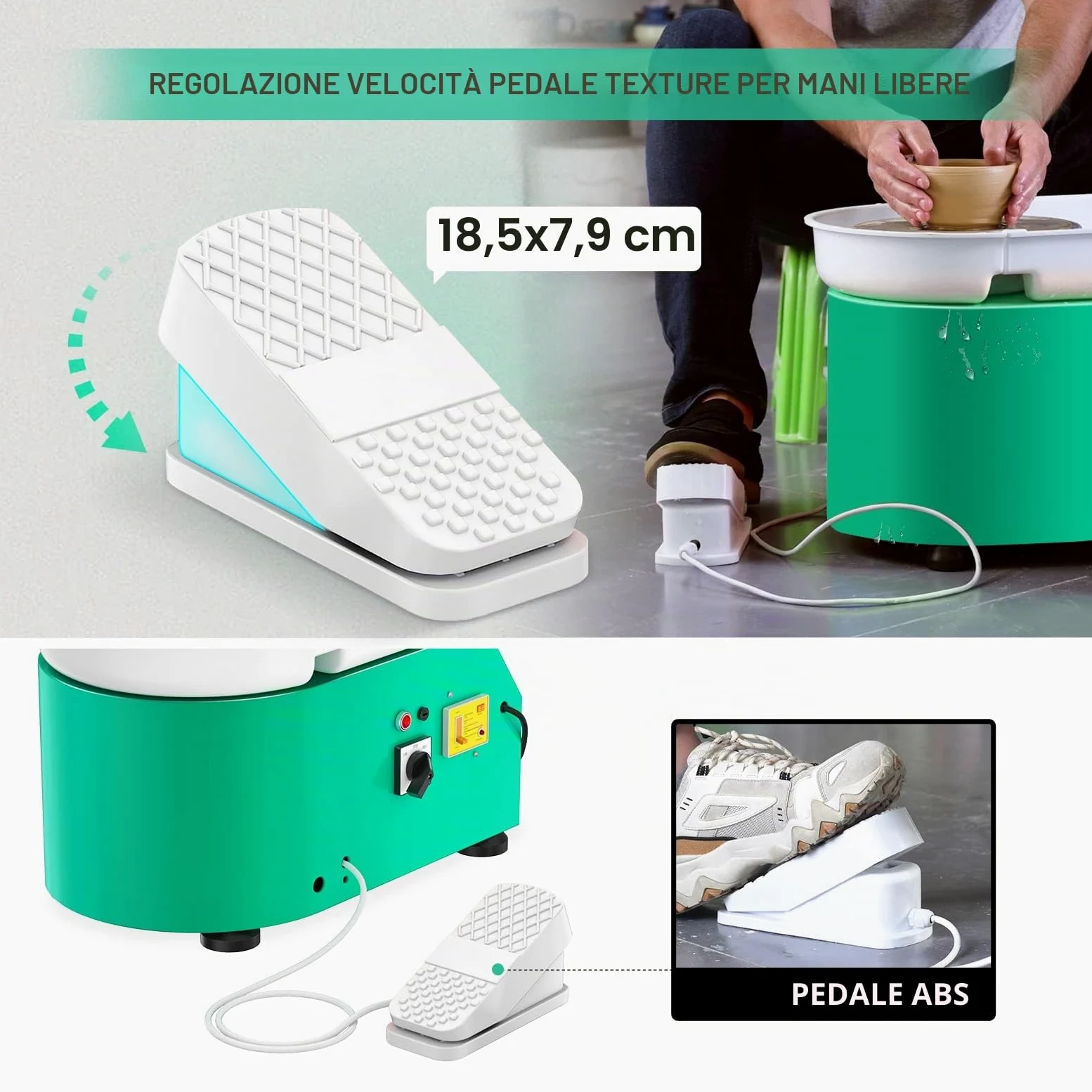 Tornio per Ceramica Elettrico, 350W 25CM Tornio per Argilla Macchina con Bacino ABS Rimovibile, Pedale e Strumenti di Modellazione, Ruota di Ceramica che Forma Macchina Adatta
