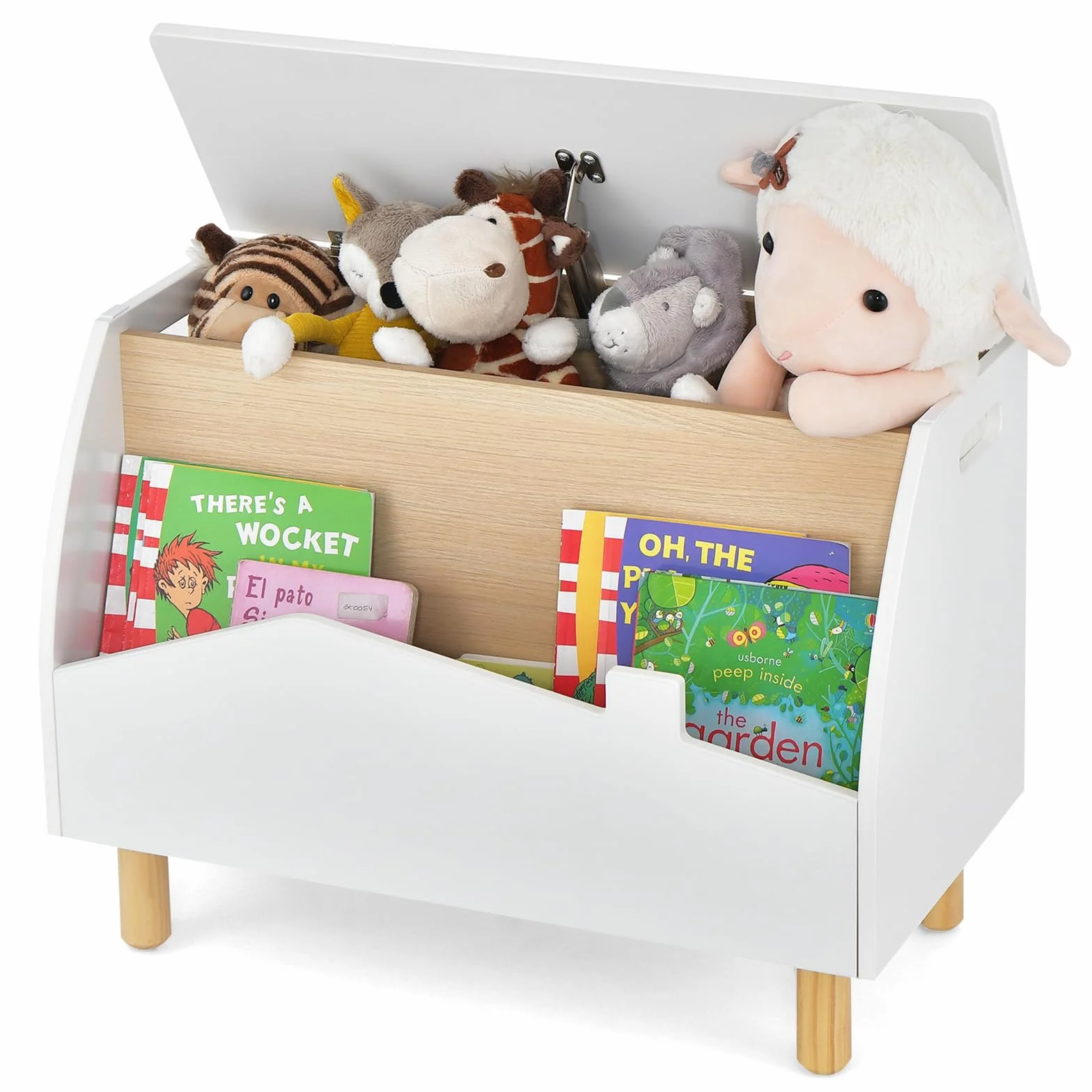 COSTWAY Libreria Montessoriana 2-in-1 in Legno per Bambini 60x30x44 cm Bianco