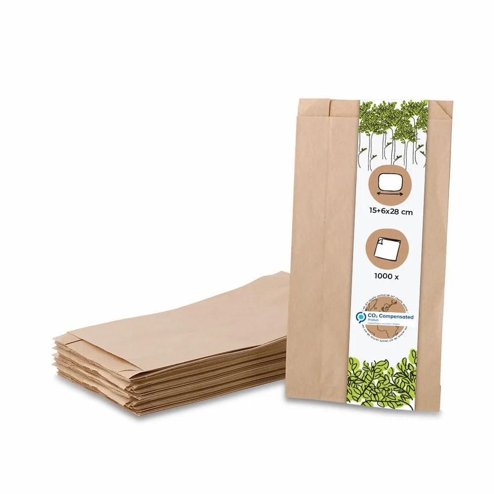 BIOZOYG Sacchetti di Carta Organici Buste Pane Sacchetti Panini compostabili I Bustina Panettiere Buste biodegradabili per Panini Panetteria I 1000 Bustine marroni Sacchetti Piatti 15x6x28 cm