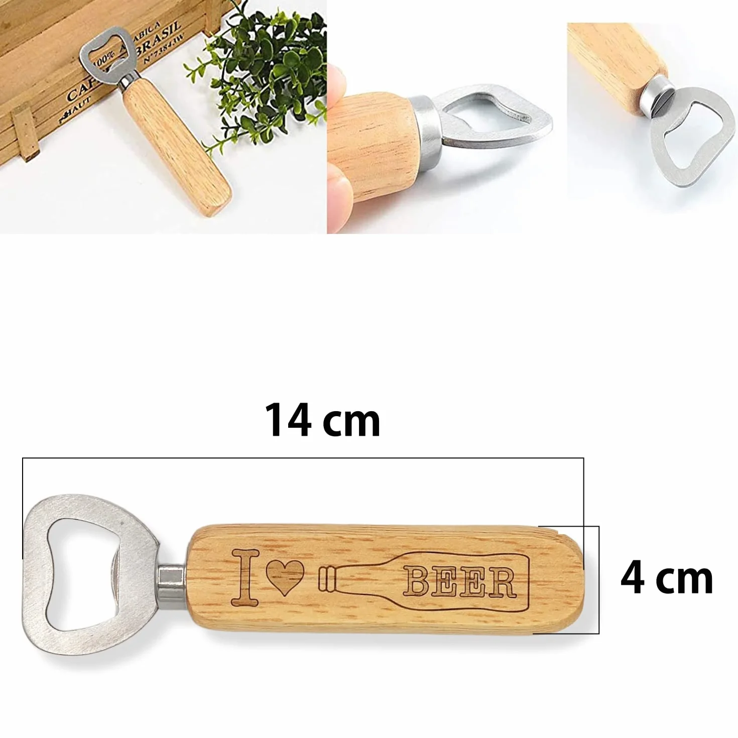 Apribottiglie in legno e ferro Idea regalo bomboniera con incisione laser Stappa bottiglie birra