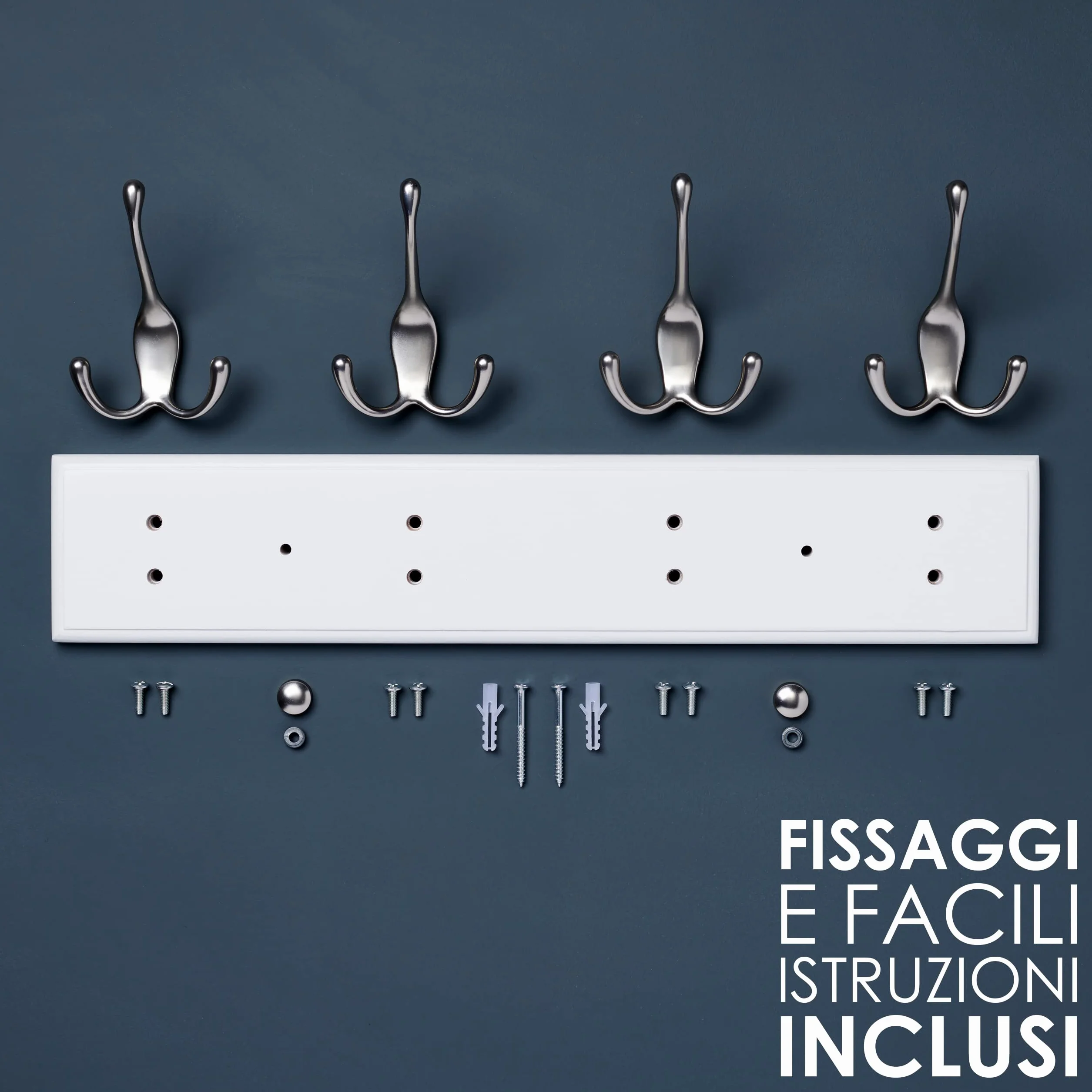 LARHN Appendiabiti da Parete Bianco 42 cm 4 Ganci Tripli Legno Moderno