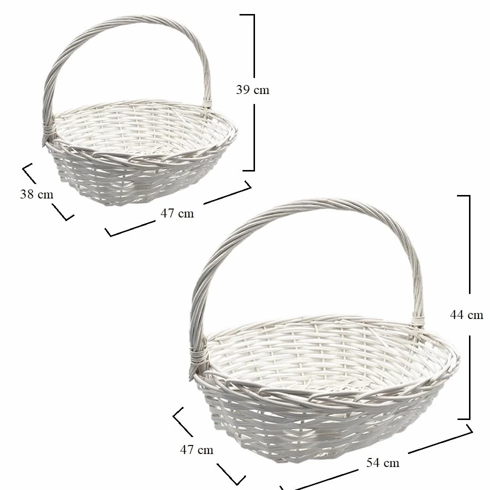 Cesti in Vimini Bianchi Set 2 Pezzi 47x38x39 cm e 54x47x44 cm con Manico Cestini Portaoggetti