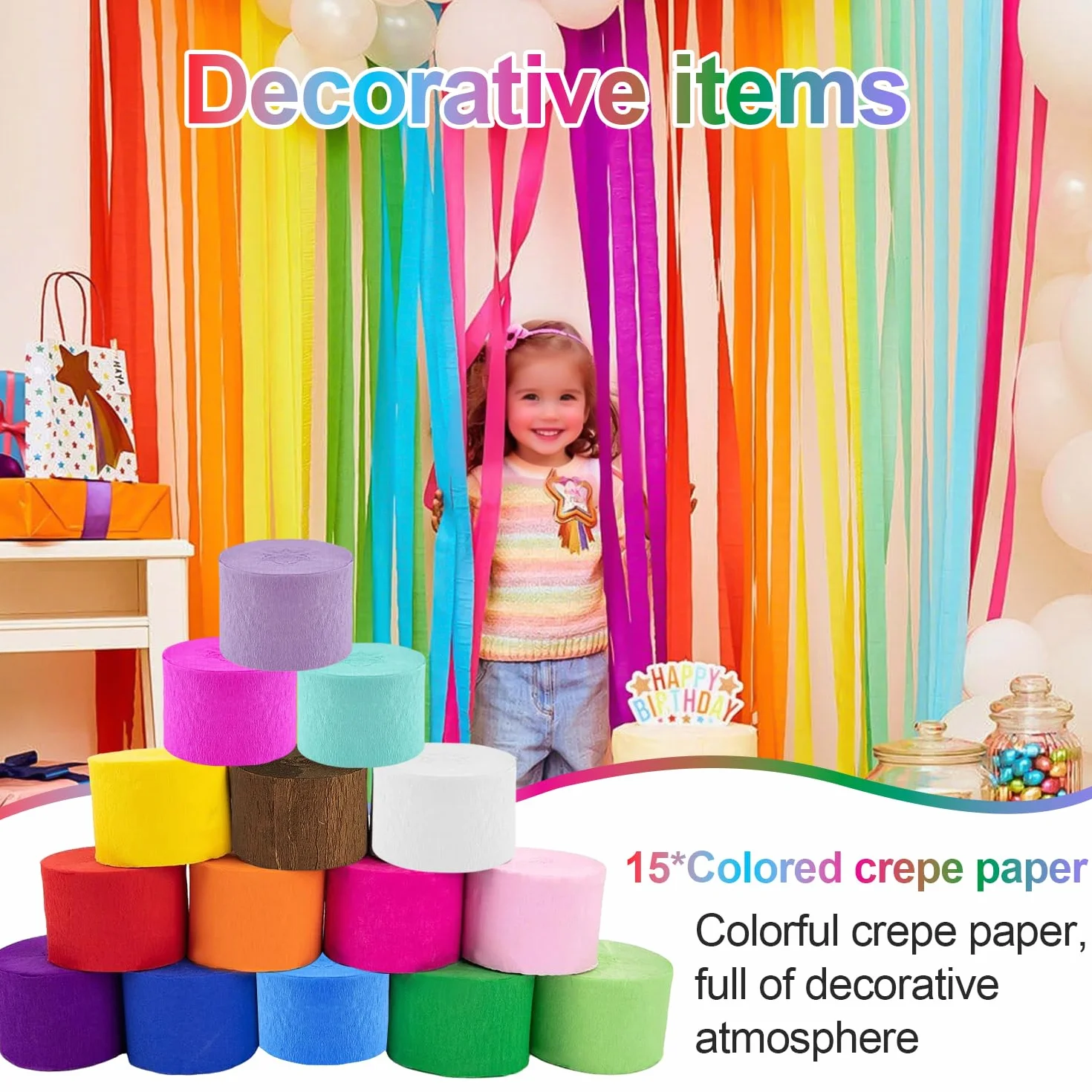 Carta Crespa Colorata Rotoli 4.5cm x 25m Decorativa Festoni per Feste Compleanni Natale