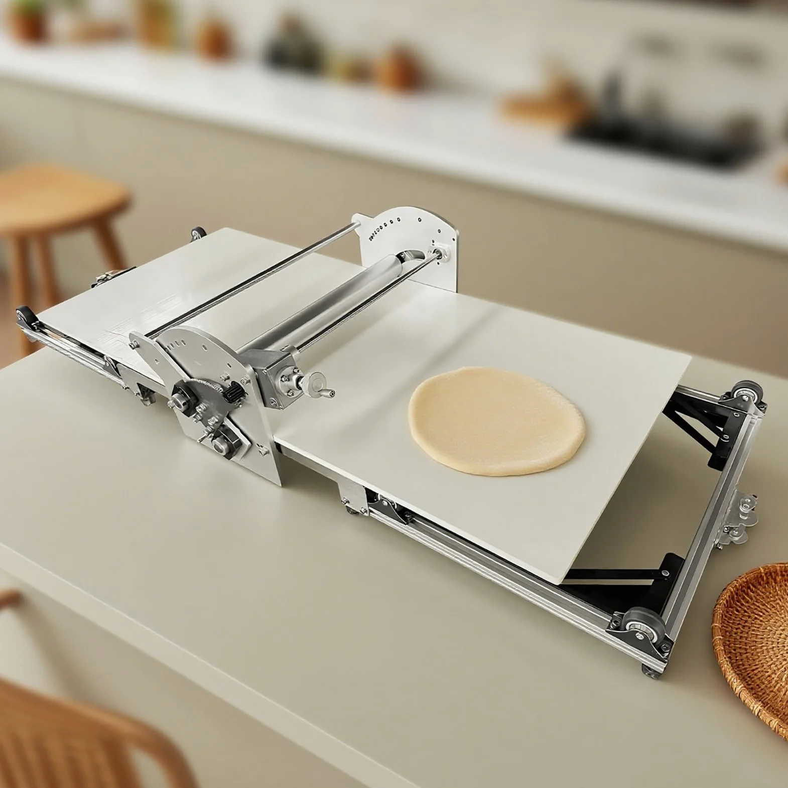 Sfogliatrice Pasticceria Elettrico in Acciaio Inox con Tavola Grande, Macchina per Pasta Sfoglia, Spessore Regolabile, Laminatrice per Pasta per Panetteria, Pizza e Croissant