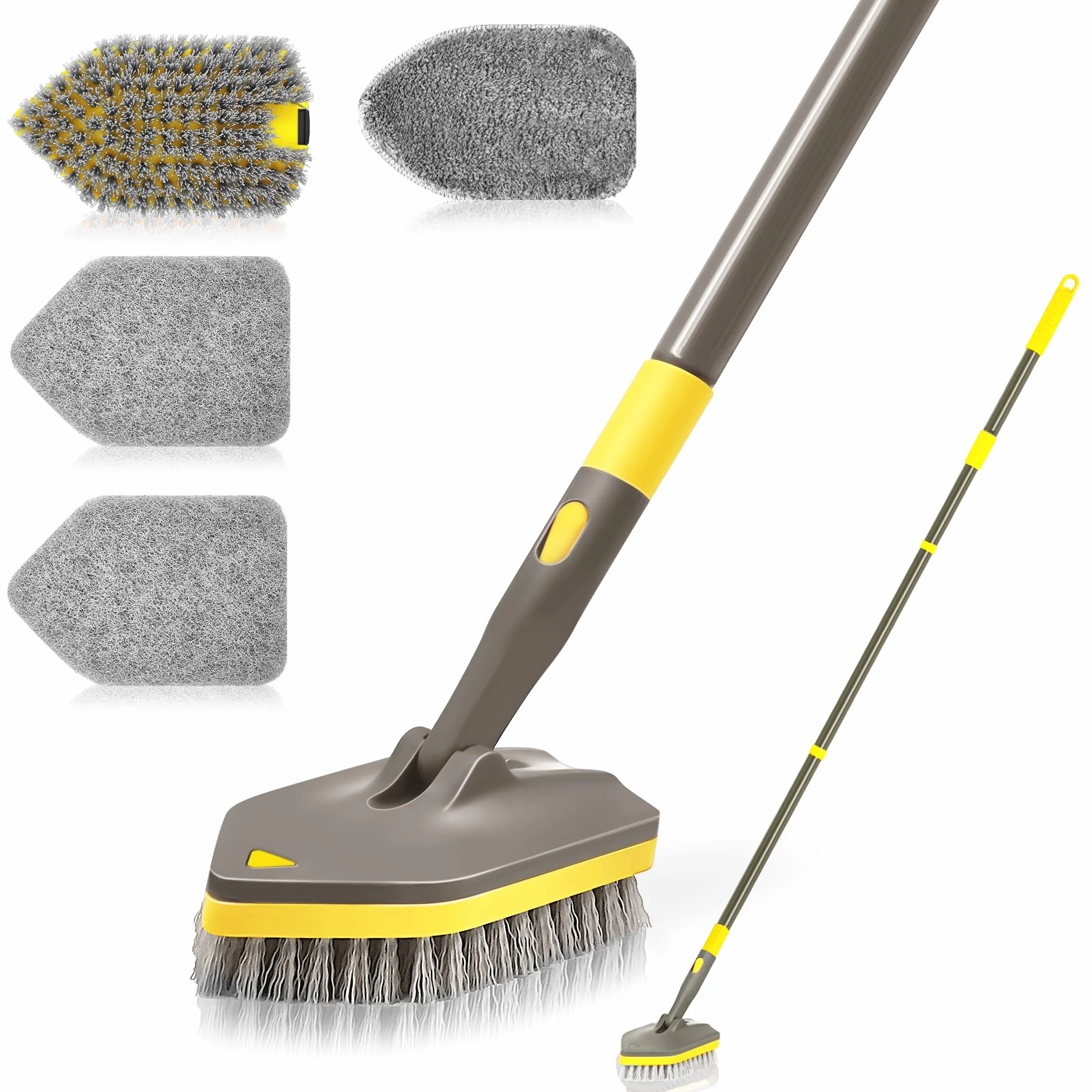NEWE 3 in 1 Spazzola per la Pulizia della Doccia con Manico Telescopico 142 cm 4 Testine Sostituibili