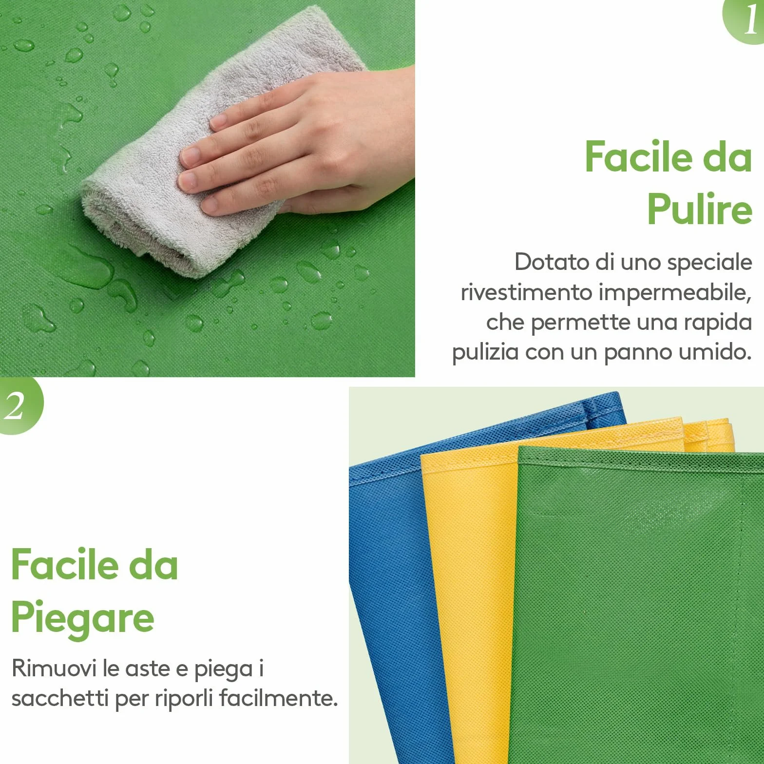 Lifewit Set di 3 Borse Raccolta Differenziata 45 L, Bidoni Differenziata Interno in 3 Colori, Raccolta Differenziata Esterno per Carta, Plastica, Vetro e Bottiglie