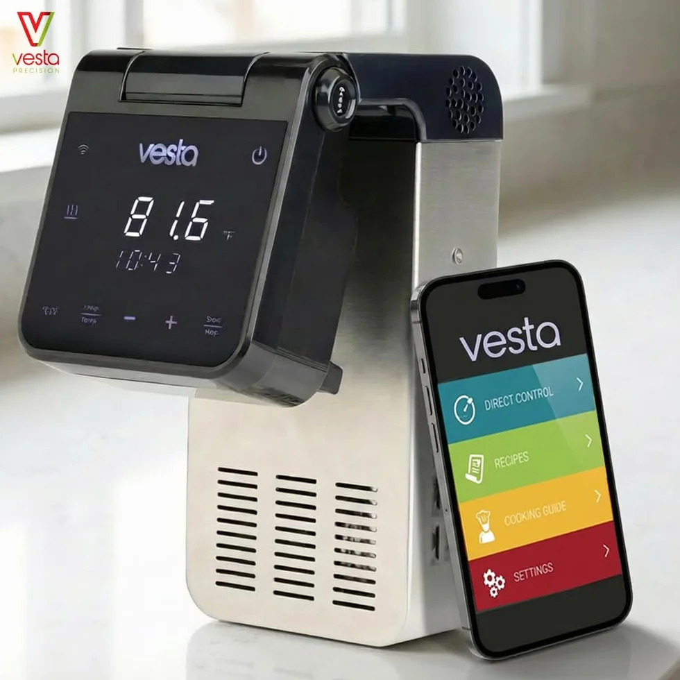 Vesta Precision Fornello a Bassa Temperatura Sous Vide Imersa Elite 1200W con APP di controllo Wi-Fi | Immersione impermeabile IPX7 | Capacità della Pompa 4,5 l/min | Colore nero