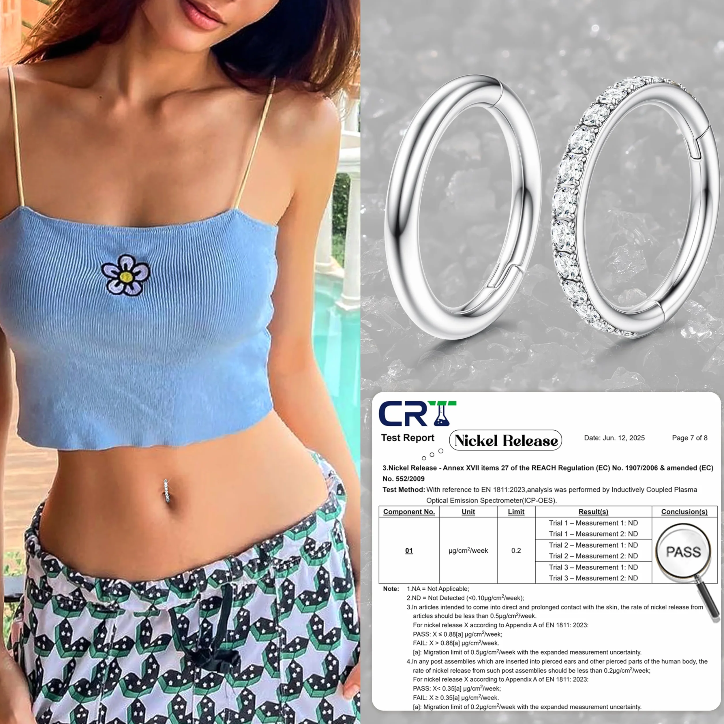 Diamday 2 Pezzi 14G Piercing Ombelico Acciaio Chirurgico Donna Pendenti Anello Farfalla Cuore Stella Argento Gioielli