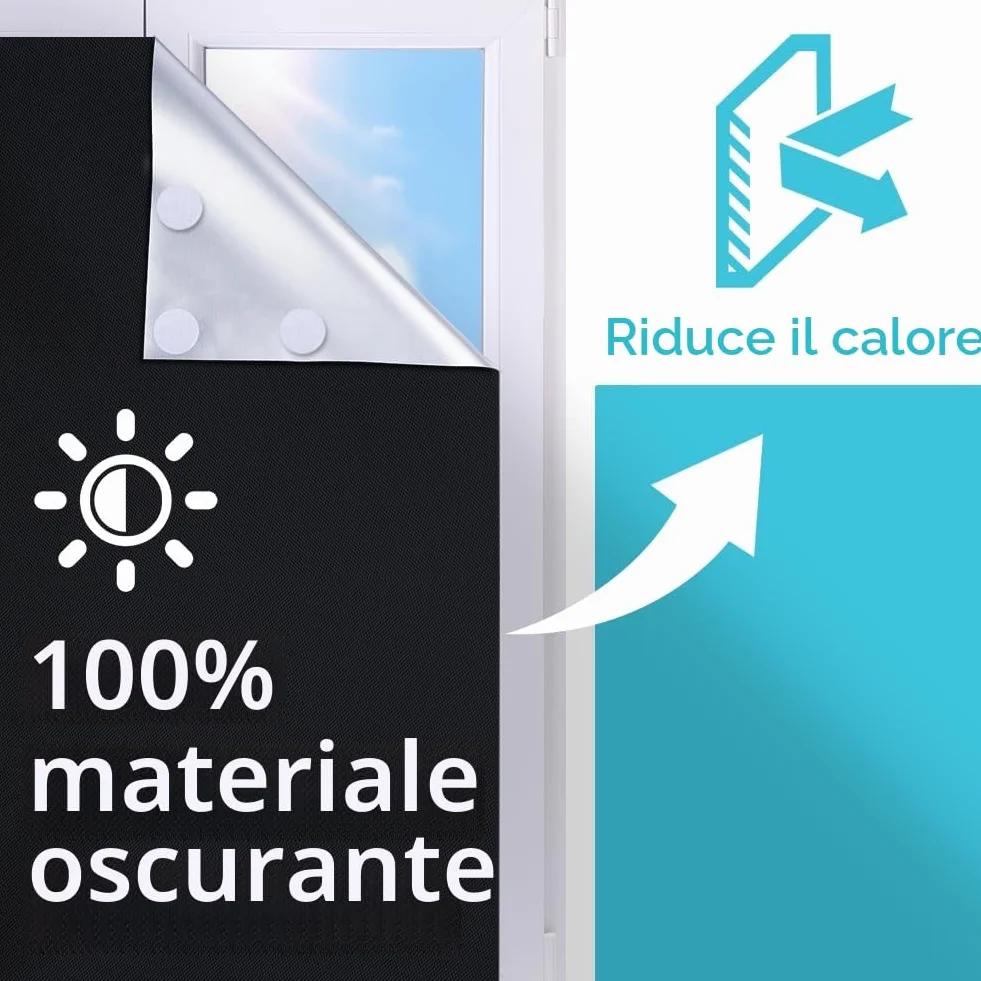 Tessuto Oscurante Finestra 200x145cm Tende Oscuranti per Interni Portatile con 30 Paia di Adesivo