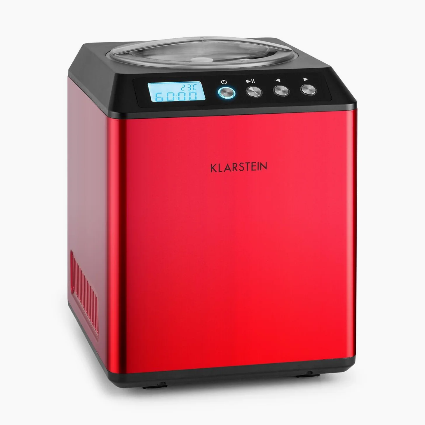 Klarstein Vanilla Sky - Macchina per Gelato, Funzione di Raffreddamento, Timer, 3-4 min, Display LED, Facile da Pulire, Acciaio Inox, Cucchiaio, 18 Watt, Capacità: 2 Litri, Rosso