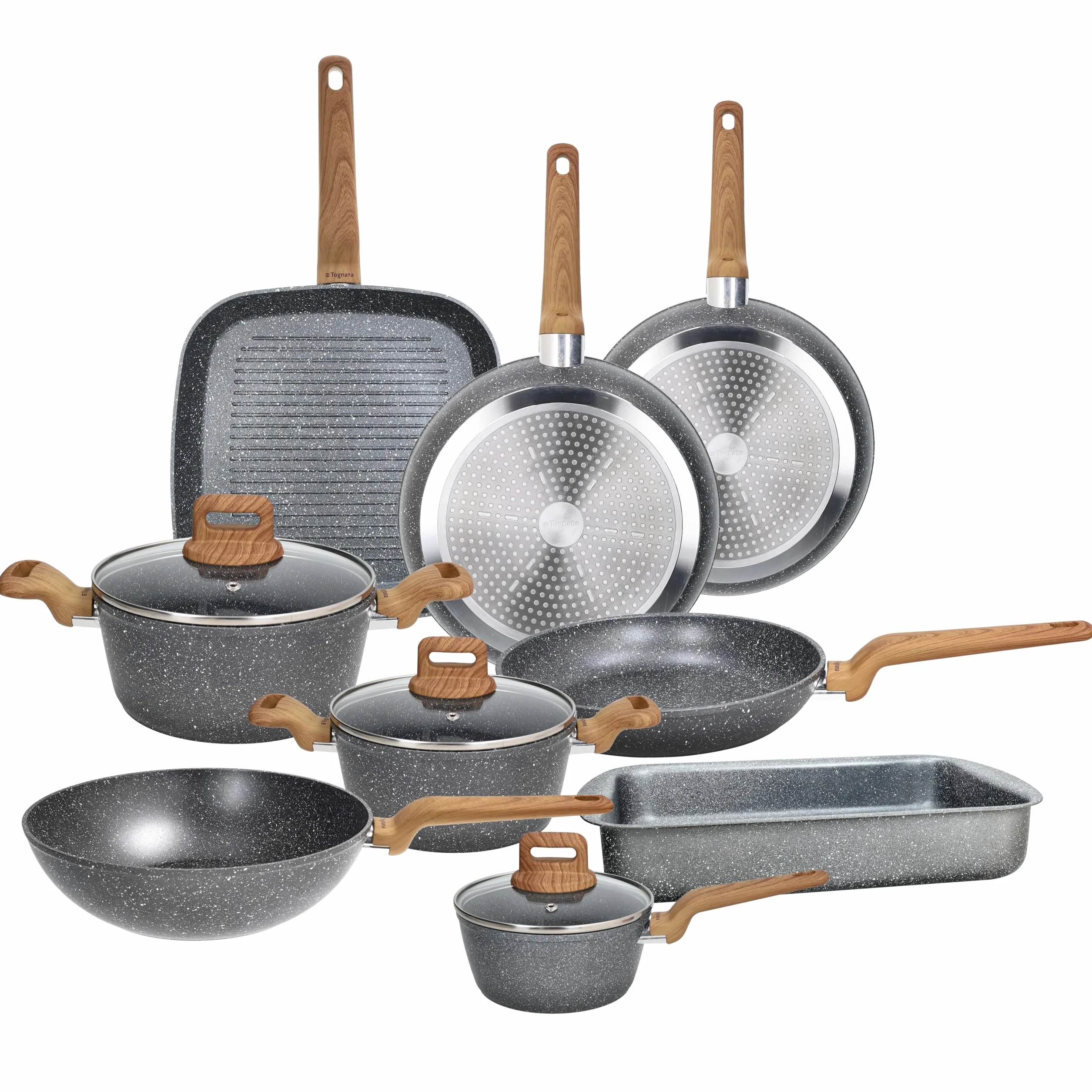 Tognana Wild Stone, batteria di pentole e padelle 12 pezzi, alluminio, grigio