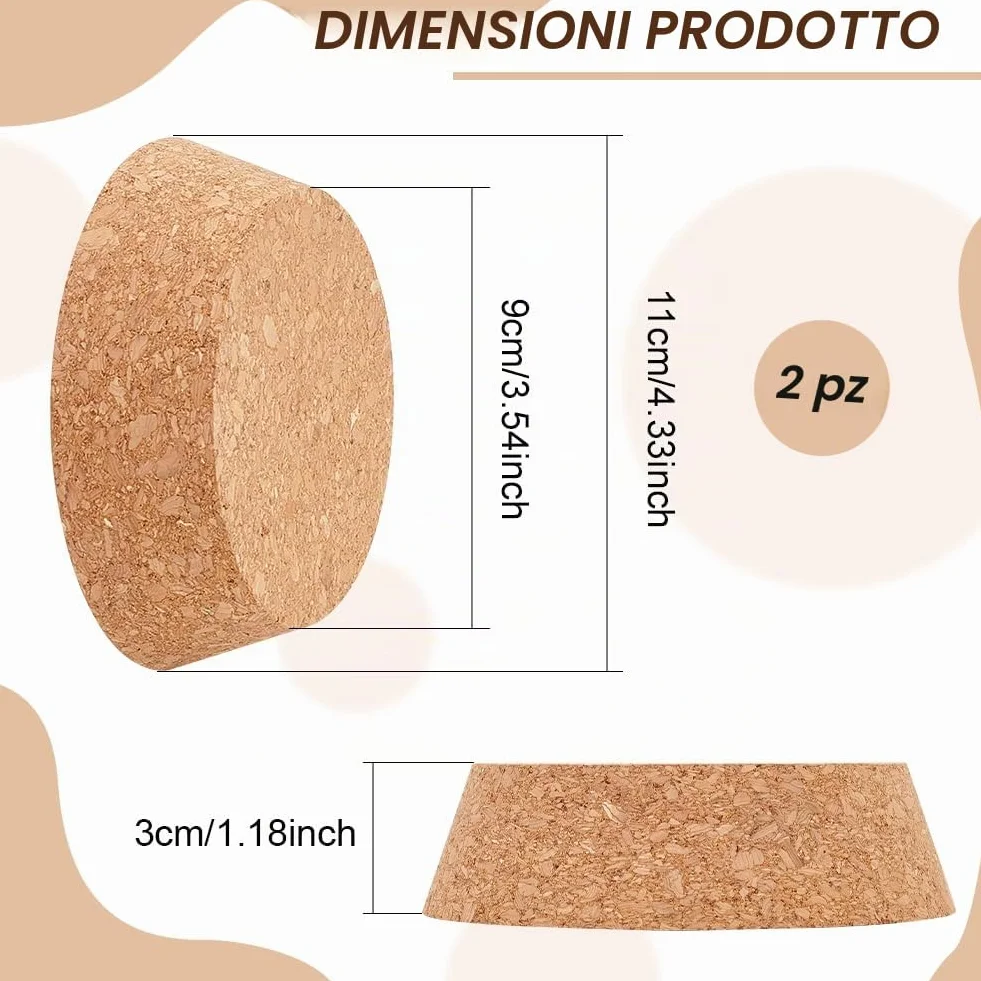 BENECREAT Tappi per bottiglie in sughero, 90~110 mm, conici, spessore 3 cm, confezione da 2