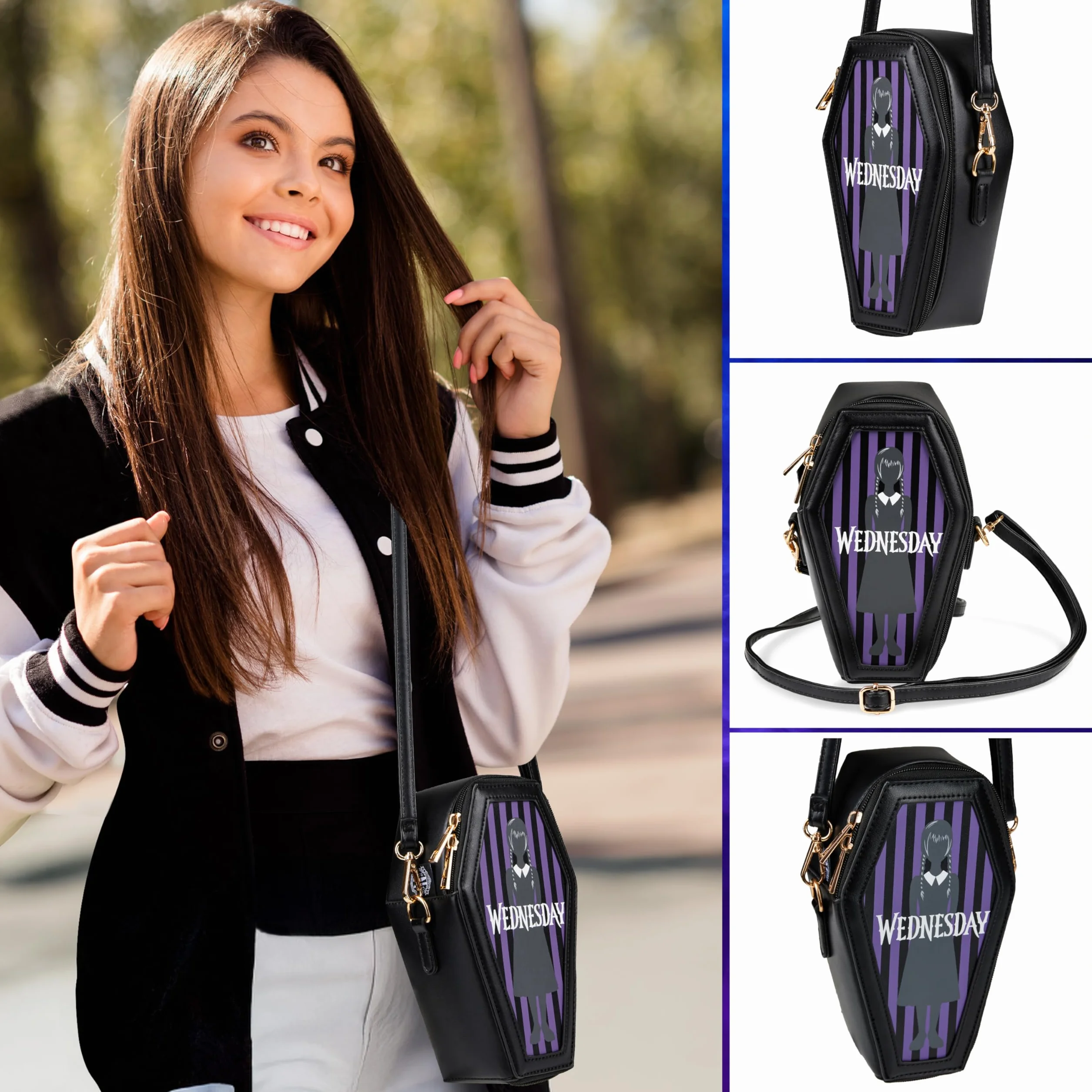 Wednesday Borsa Bambina Adolescenti Borsetta Tracolla Ragazza con Cinturino Rimovibile Viaggi Shopping Gotico Idee Regalo
