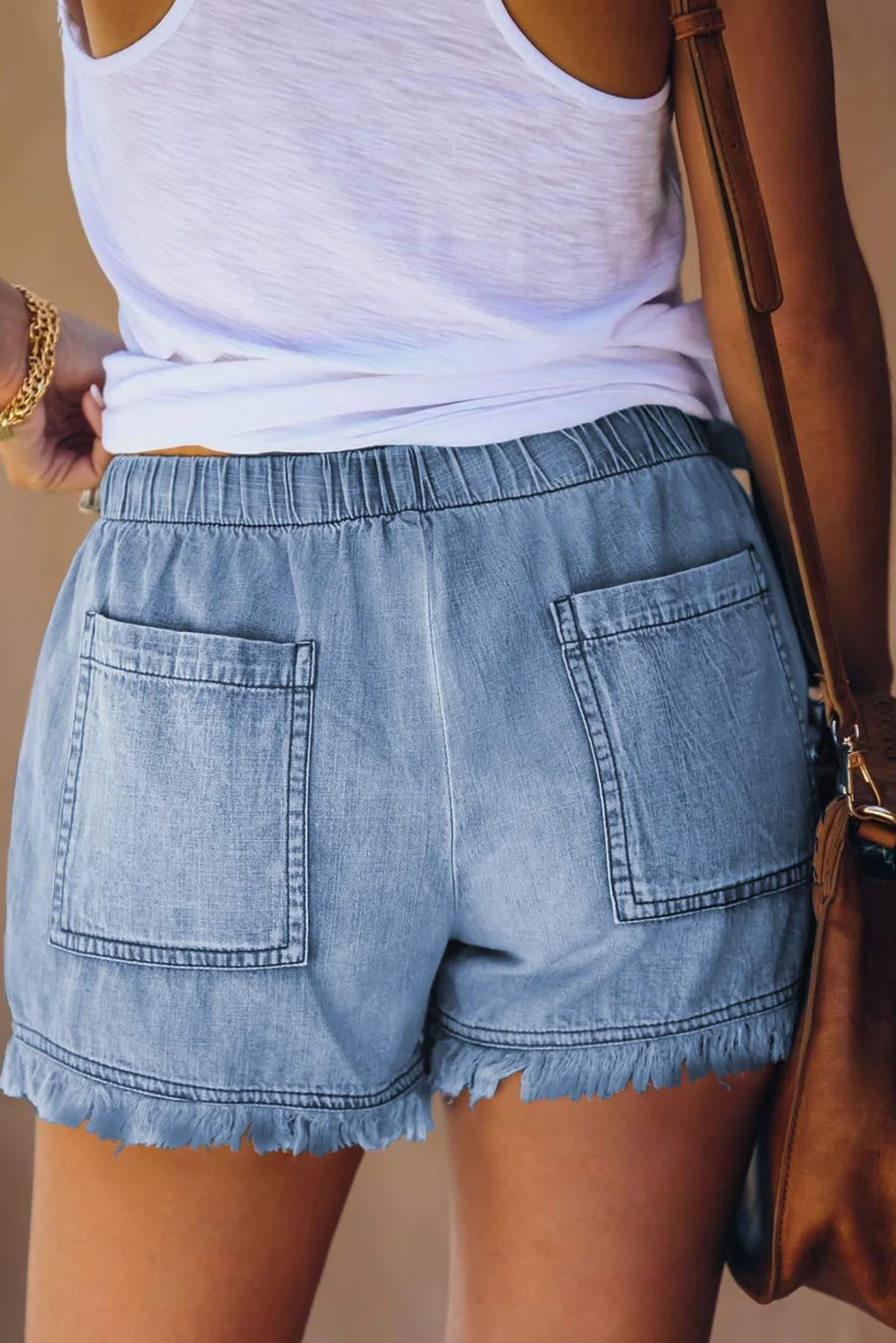 Hvepuo - Pantaloncini estivi da donna in cotone e lino, con elastico