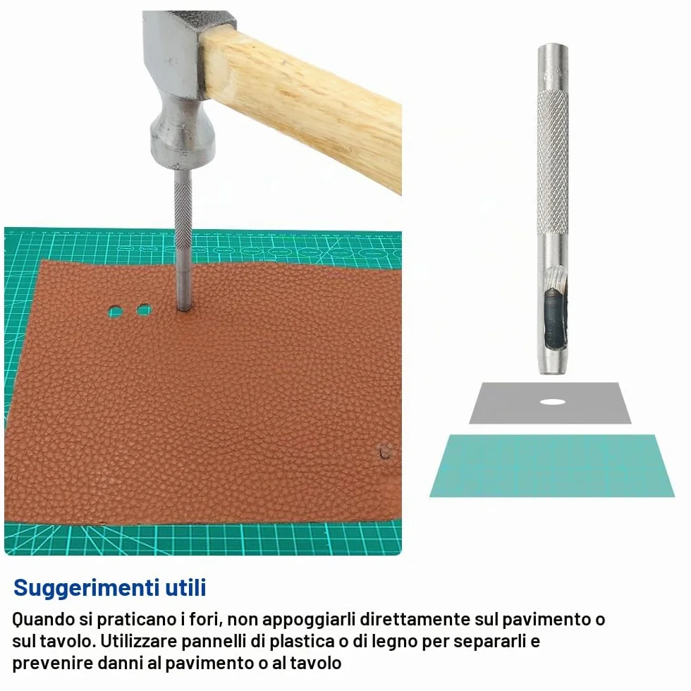 Punzoni per Cuoio, 7 Pezzi Rotondo Punzone Cavo in Acciaio Set, 5mm-11mm Fustelle per Cuoio, Affilato Punzone in Pelle, Punzoni per Bucare Cuoio, per Gomma Cartone Plastica Artigianato Tessuto