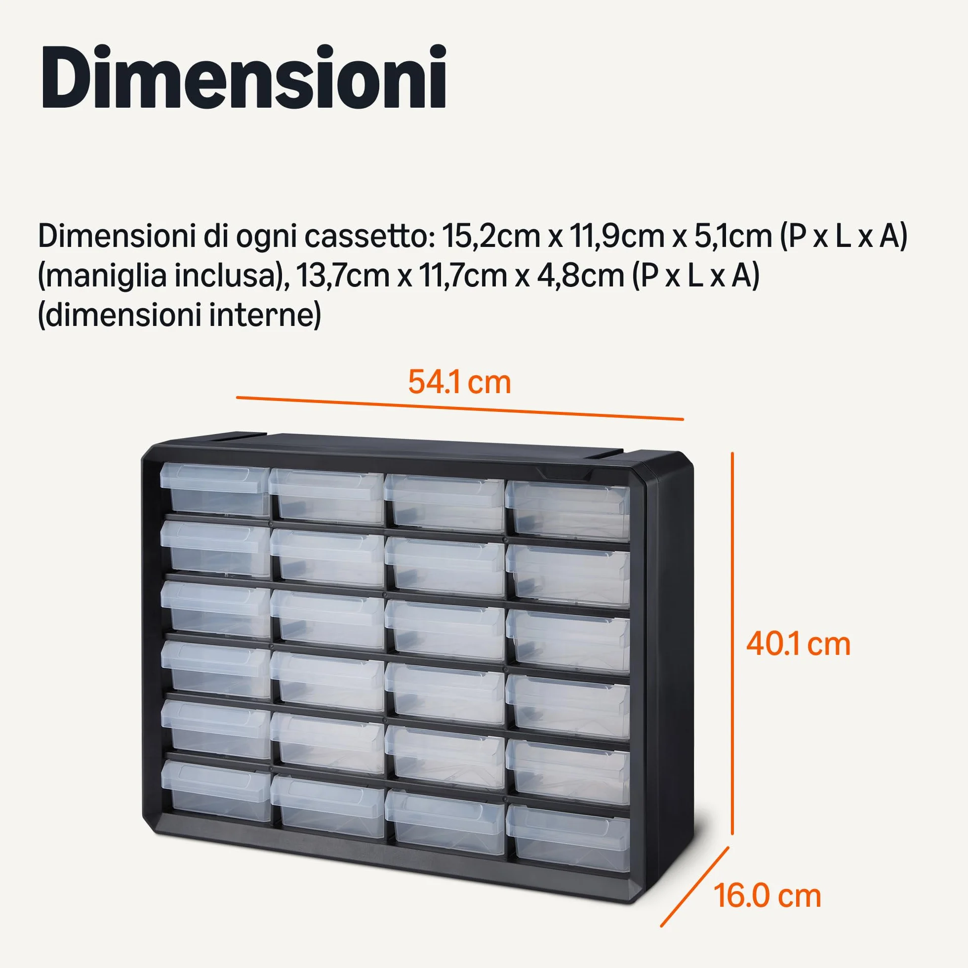 Amazon Basics Cassettiera Portaminuteria 24 Cassetti, Organizzatore in Plastica con Divisori, Montabile a Parete, 16 x 54,1 x 40,1 cm, Nero