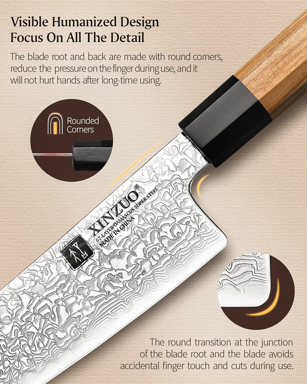 XINZUO Coltello da Cuoco Kiritsuke 21,5cm Acciaio Damasco Stile Giapponese Forgiato a Mano