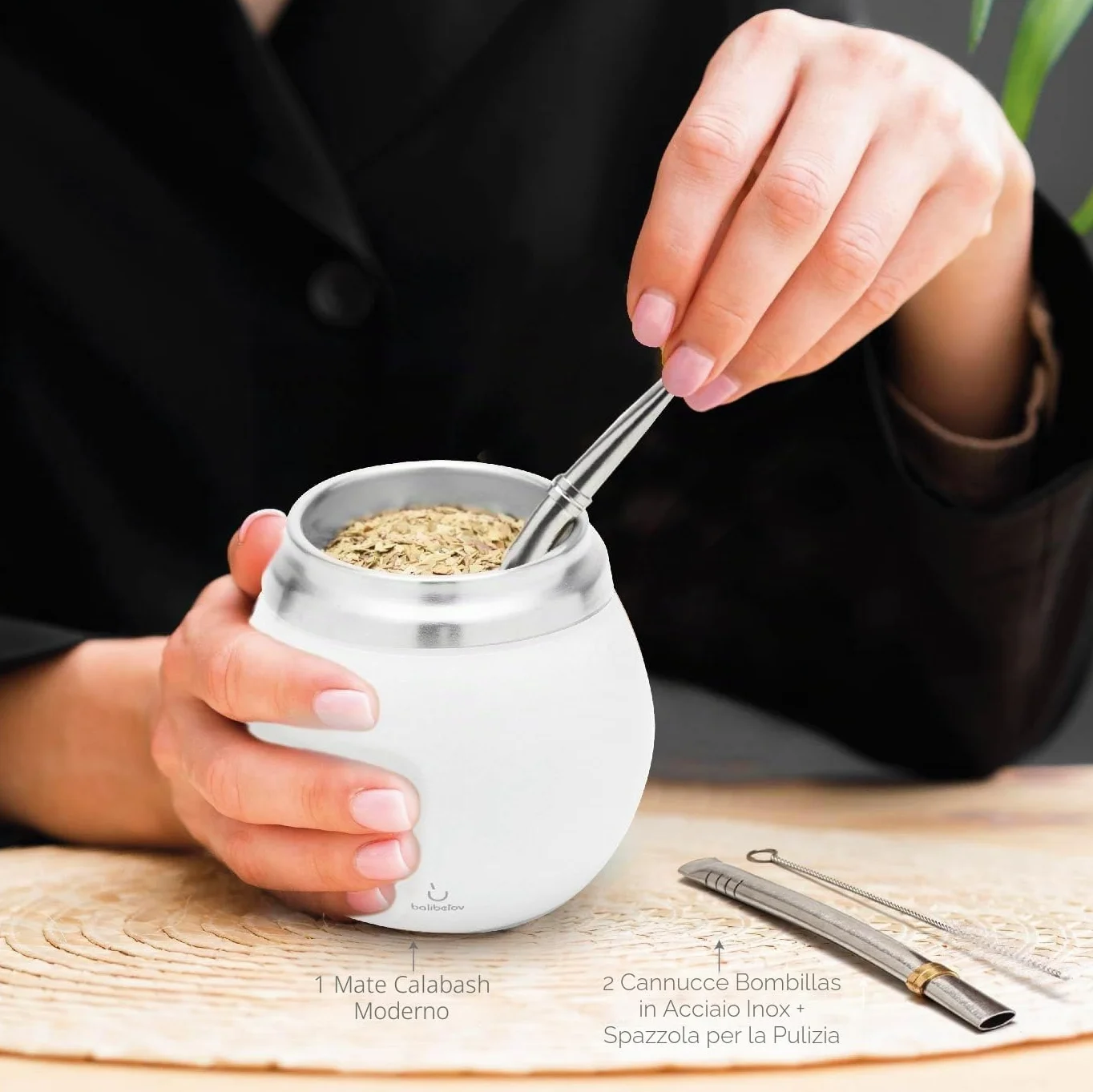 BALIBETOV Mate Argentino Kit Yerba Mate Tazza Acciaio Inossidabile Doppia Parete Termica Bombilla Bianco