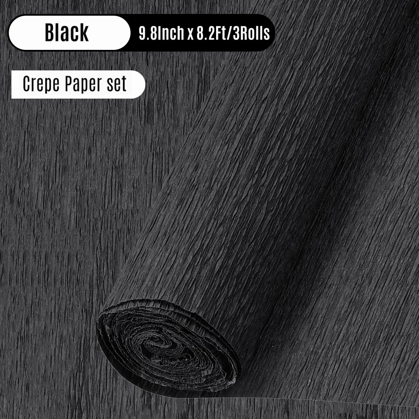 Carta Crespa Nero 3 Rotoli 25x250cm Carta Pesta con 15 Rametti Verdi Coltello Bricolage Nastro Adesivo Verde