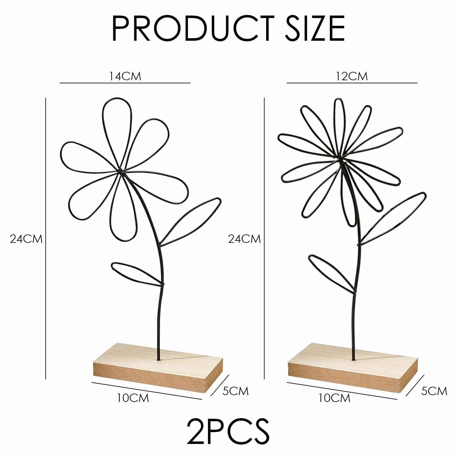 2 pezzi decorazione floreale in ferro battuto con pavimento in legno, semplice fiore in ferro battuto, adatto per camera da letto, soggiorno