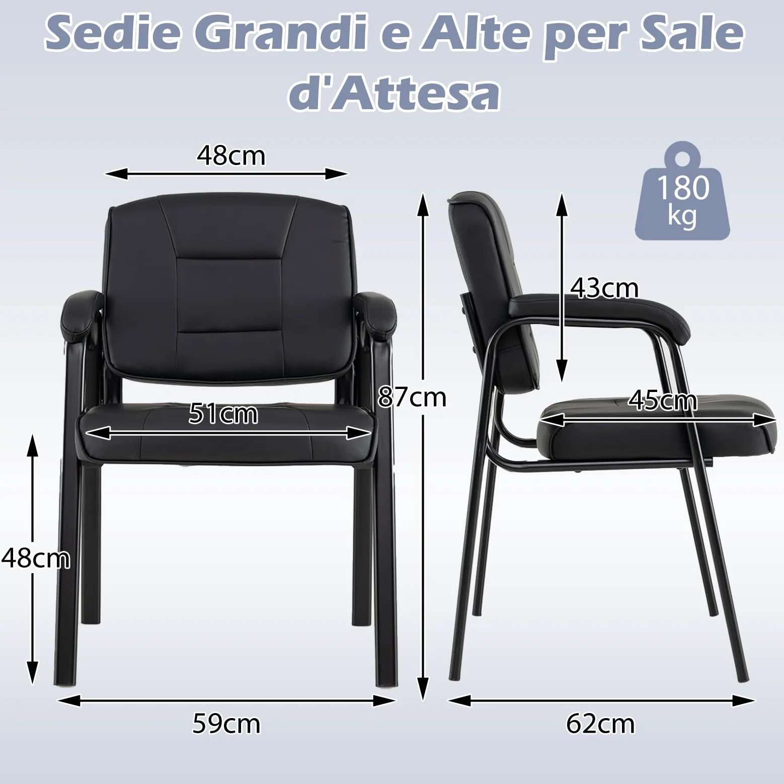 COSTWAY Set di 2 Sedie da Ufficio, Sedia per Sala d'Attesa con Struttura in Metallo, Braccioli Imbottiti, Sedia da Ospiti per Ufficio Riunioni, Portata 180kg (Nero)
