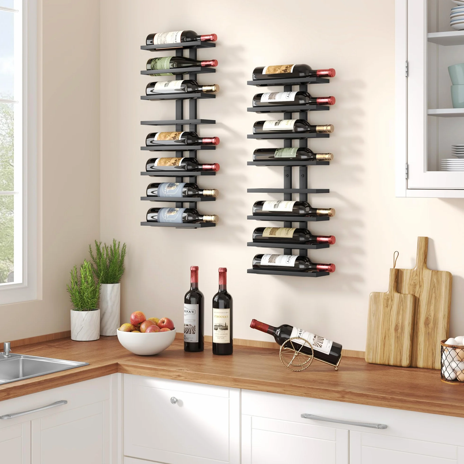 FAVOOSTY Portabottiglie da parete 2 pezzi Scaffale per vino con 8 livelli metallo nero