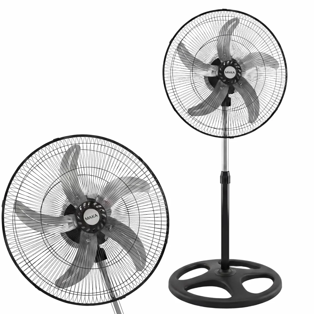 MAKA Ventilatore a Piantana Potente, Ventilatore Metallo 5 Pale, 75W, Basso Consumo, Oscillazione Orizzontale, Ventilatore da Terra Industriale Diametro 50cm, Regolabile Altezza Max 130 cm 3 Velocità