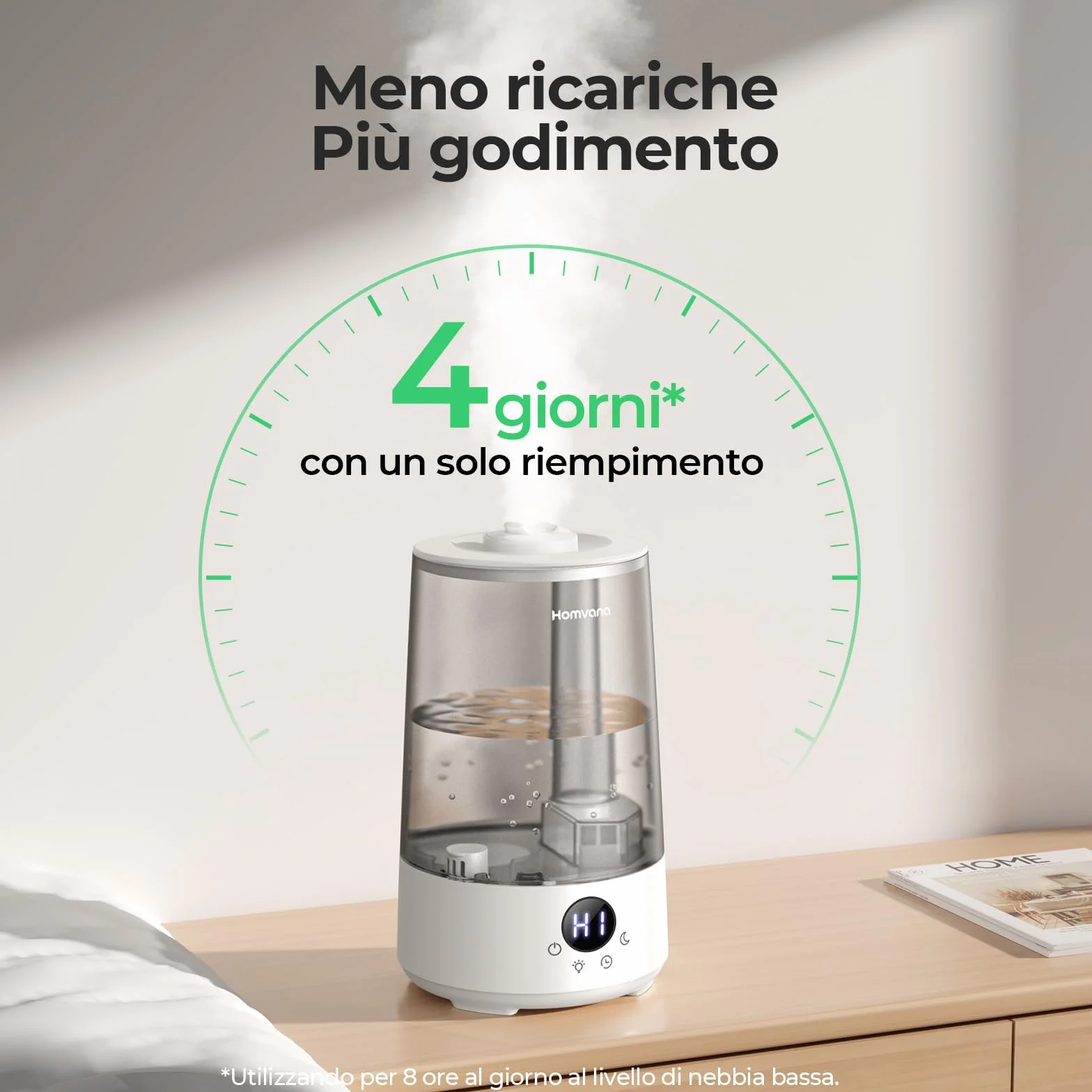 Umidificatore Ambiente Bambini Homvana 3.6L, 360°Cool Mist 16dB Silenzioso for Baby, Piante Dura da 34H, Auto Sleep Modo, con Luce e Aromaterapia Top-Fill, Facile da Pulire, Oli Essenziali (Grigio)