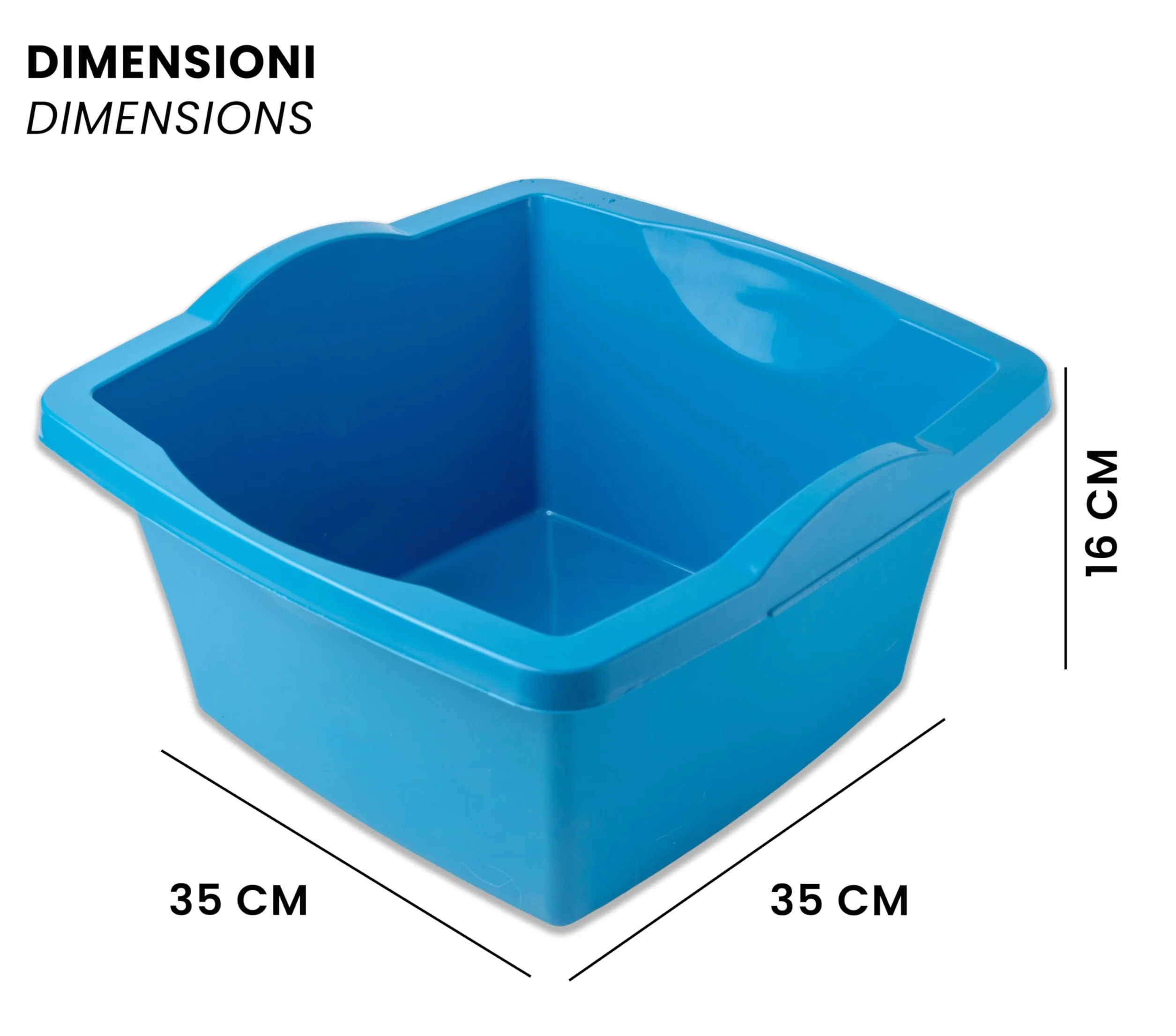 Bacinella in Plastica Quadrata Multiuso 7L - SUPER SOLIDA - Made in Italy - 33 x 33 x 16 cm - Vaschetta per Lavare Casa, Vesititi, Bucato, Piatti - Bacinella in Plastica Dura - Uso Interno ed Esterno