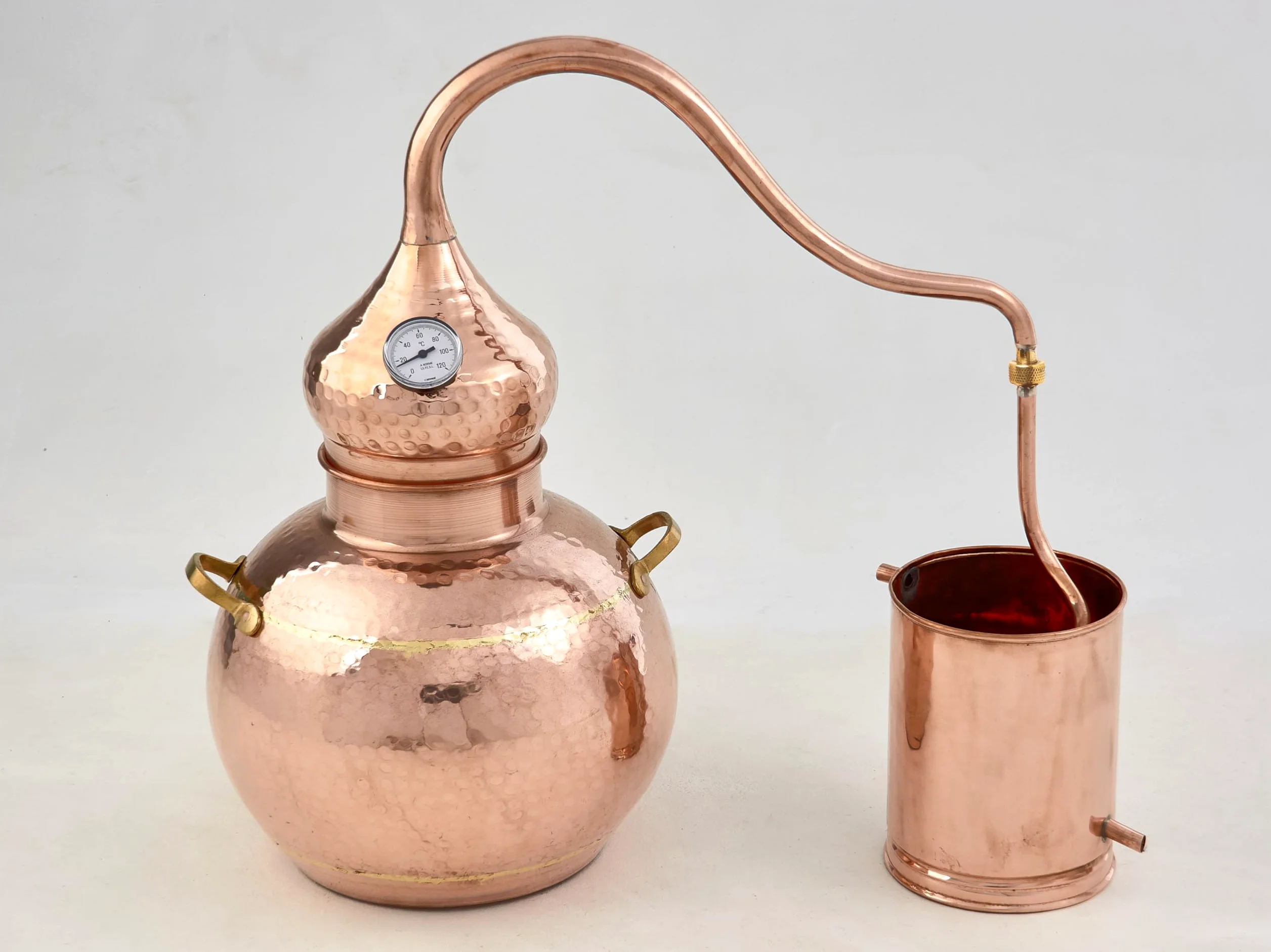 Ardosia Alambicco in Rame con Termometro, 3L 5L 10L 15L 20L 25L, Distillatore Artigianale per Grappa, Distillati, Oli Essenziali e Idrolati, Griglia Separatrice Opzionale (con griglia, 5L)