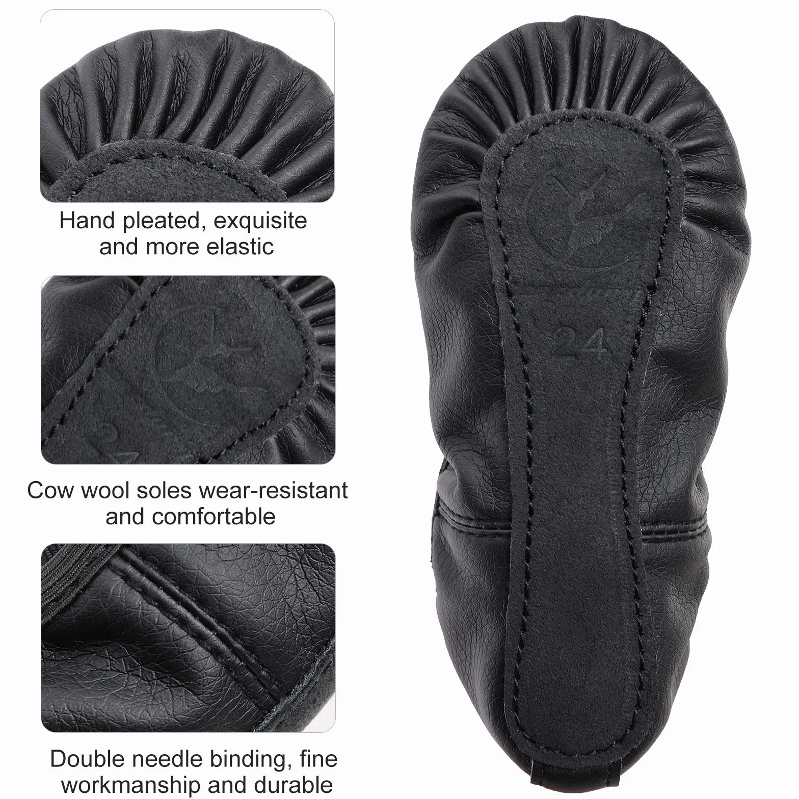 Scarpe da Danza in Pelle Classica Ballerina Suola Intera Cuoio per Bambina Ragazze Donna