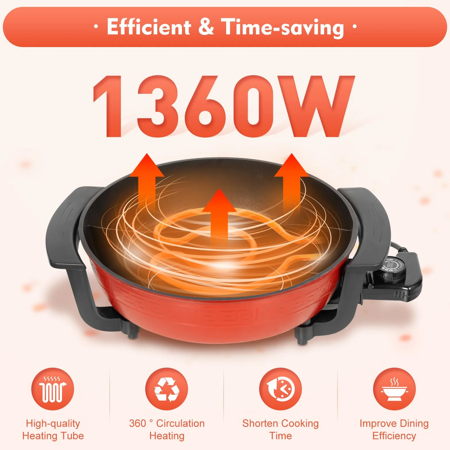 Yin e Yang Fonduta Cinese Hot Pot Elettrico 6L 1360W Divisore Wok Rosso