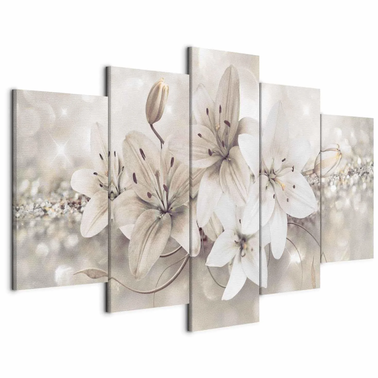 B&D XXL - Quadro Fiori Giglio 150x75 cm 5 pezzi Stampa su tela con Struttura - Quadri Moderni Soggiorno Grandi - Pannelli Decorativi per Pareti Decorazione da parete - Astratto Natura b-A-0297-b-n