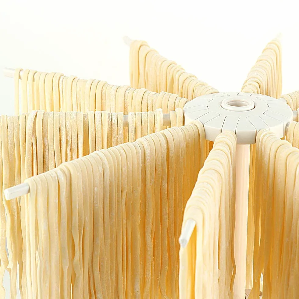 Stendi Pasta Fresca Legno Stendipasta Pieghevole con essiccatore per Noodle Domestico da 10 Bars, Luce Facile da Installare e Memorizzare (Bianca)