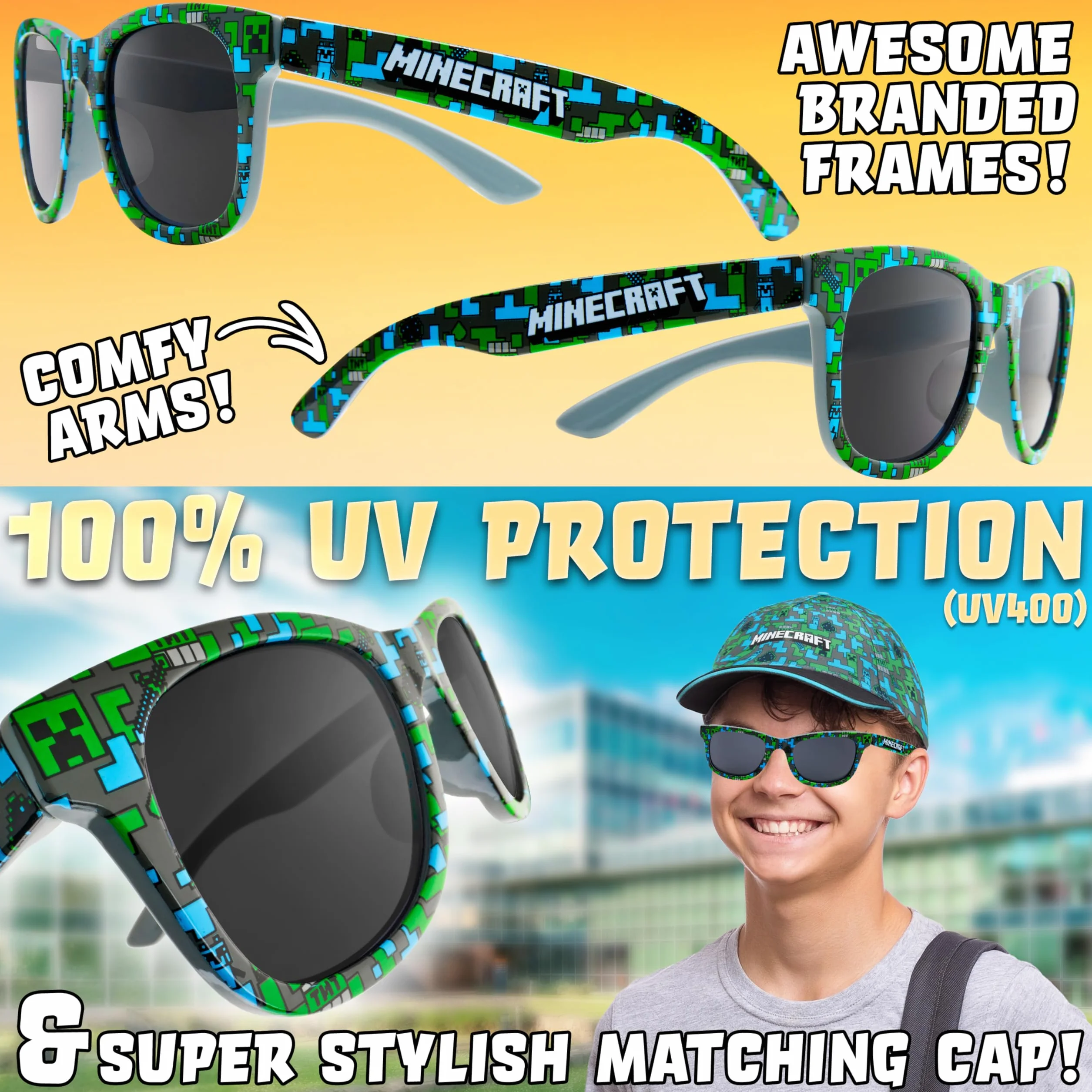 Pokemon Minecraft Super Mario Fortnite Okulary Przeciwsłoneczne dla Dzieci i Czapka Baseballowa Zestaw UV400